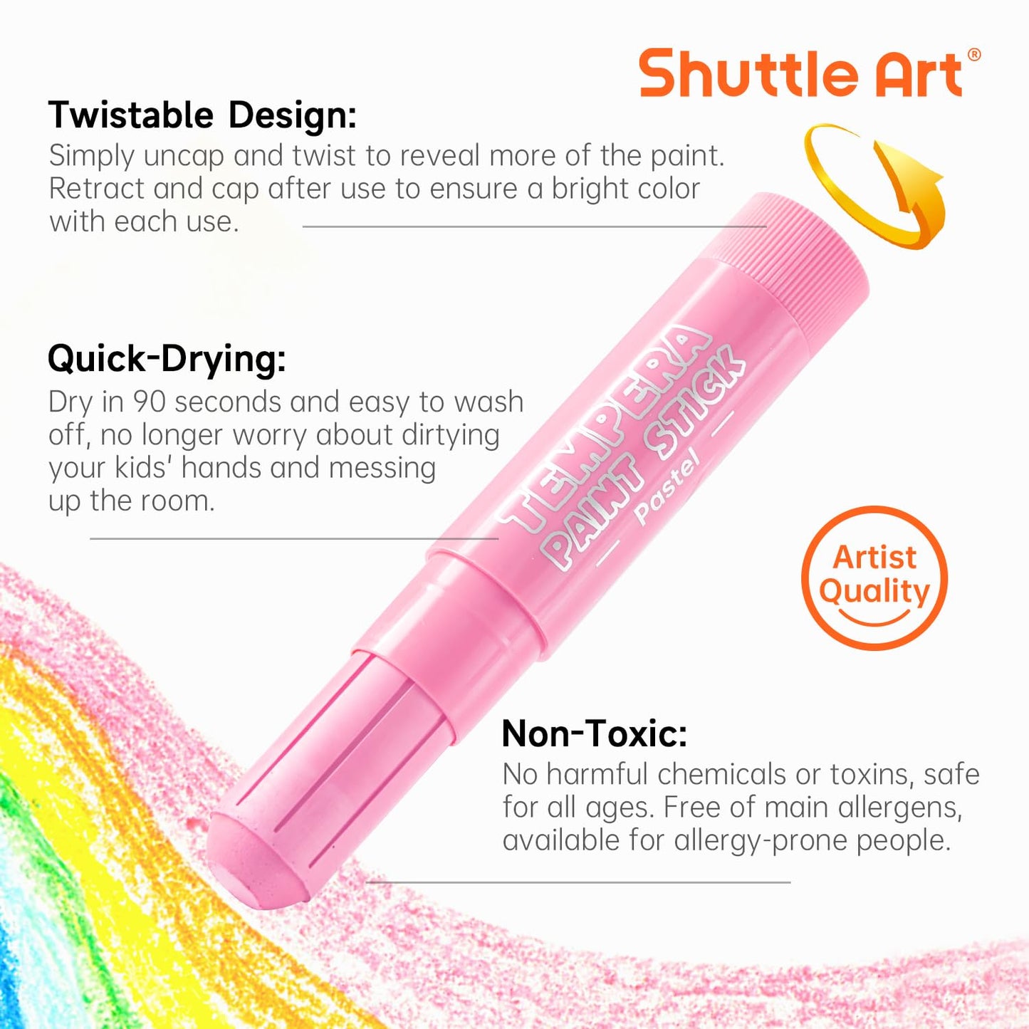 Tempera Paint Sticks, 20 Pastel Colors, Solid Tempera Paint for Kids, Super Quick Drying, Works Great on Paper Wood Glass Ceramic Canvas