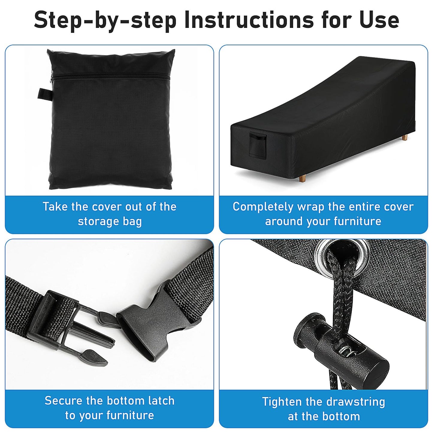 Chaise Lounge Covers Waterproof Outdoor, 2 Pack Heavy Duty Patio Furniture Covers with Air Vent, Bench Chair Seating Cover for Lawn Poolside, All Weather Protection, 84" L x 32" W x 32" H, Black