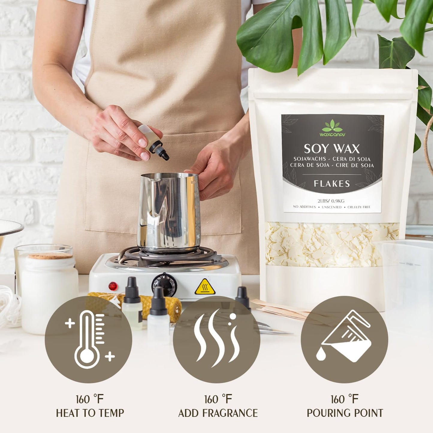 Soy Wax Flakes, Waxcanpy Pure & Natural Candle Wax, Organic Soy Wax 10 lb / 4.54 kg, Premium Candle Wax for Candle Making, No Additives, Harmless & ECO-Friendly, Cire de soja pour Bougie