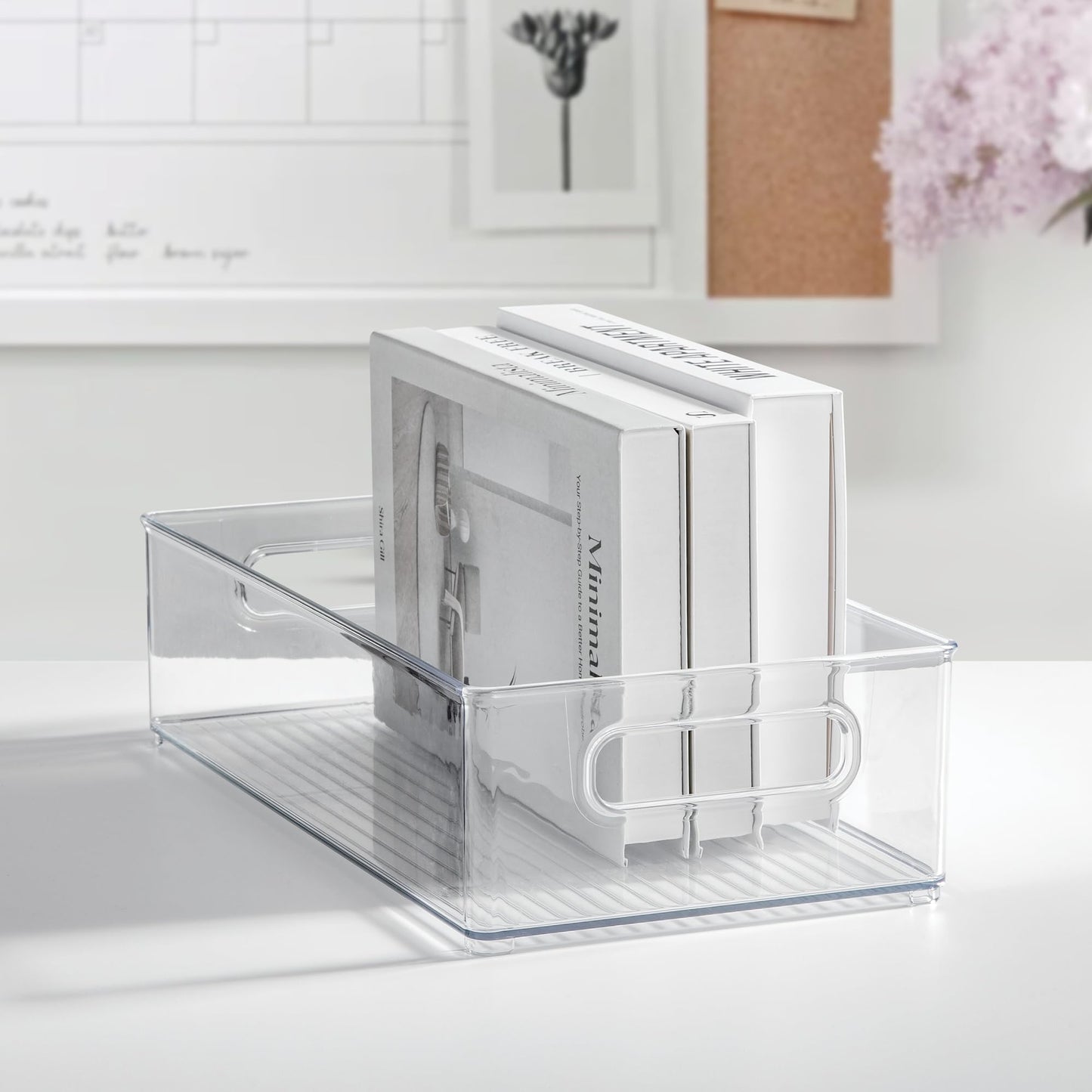 iDesign Plastic Refrigerator and Freezer Storage Bin with Lid, BPA- Free Organizer for Kitchen, Garage, Basement, 8" x 4" x 14.5", Set of 3, Clear