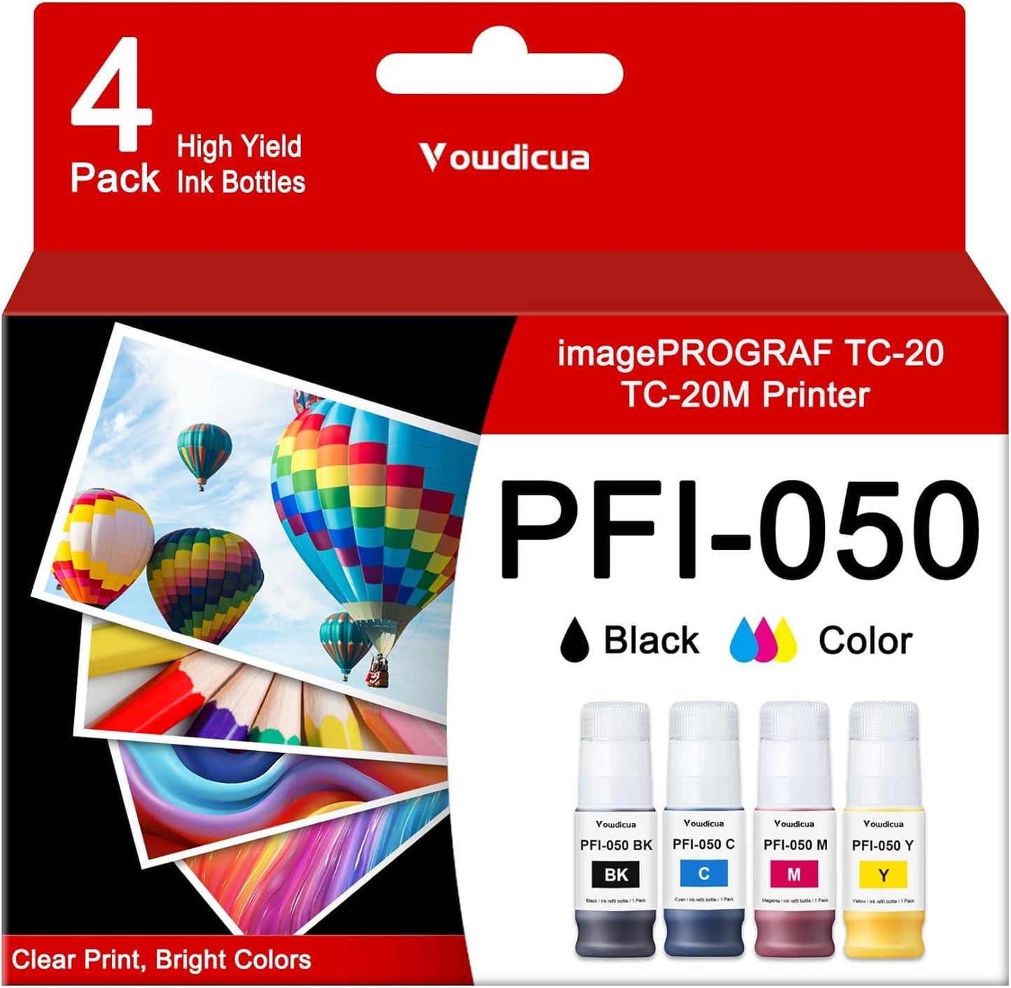 PFI050 PFI-050 Ink Refill 4-Pack(BK/C/M/Y) Replacement for Canon imagePROGRAF TC-20 TC-20M Printer