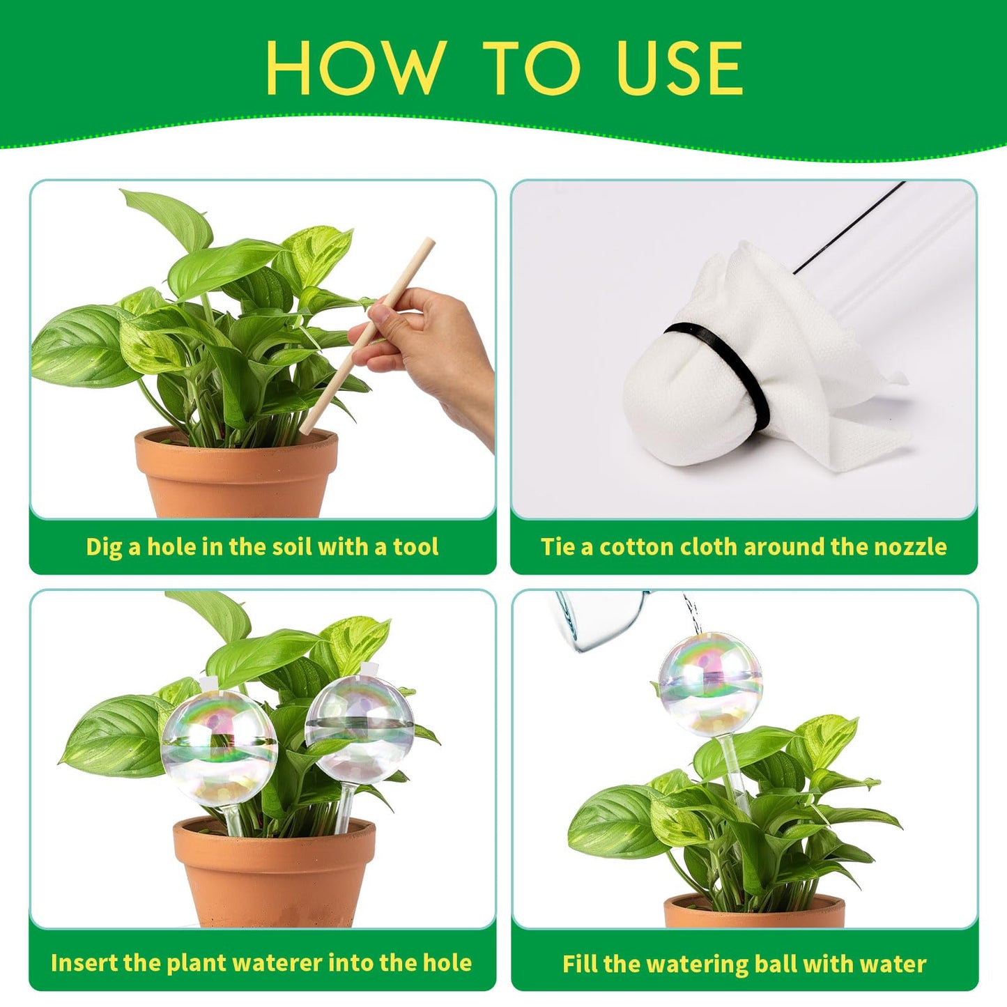 13 oz Up 2 Weeks Large Plant Watering Globes - Self Watering Bulbs for Indoor & Outdoor Plants, Glass Water Globes, Slow Watering for Plants While Away, Self Watering Planter Insert 4 Pack