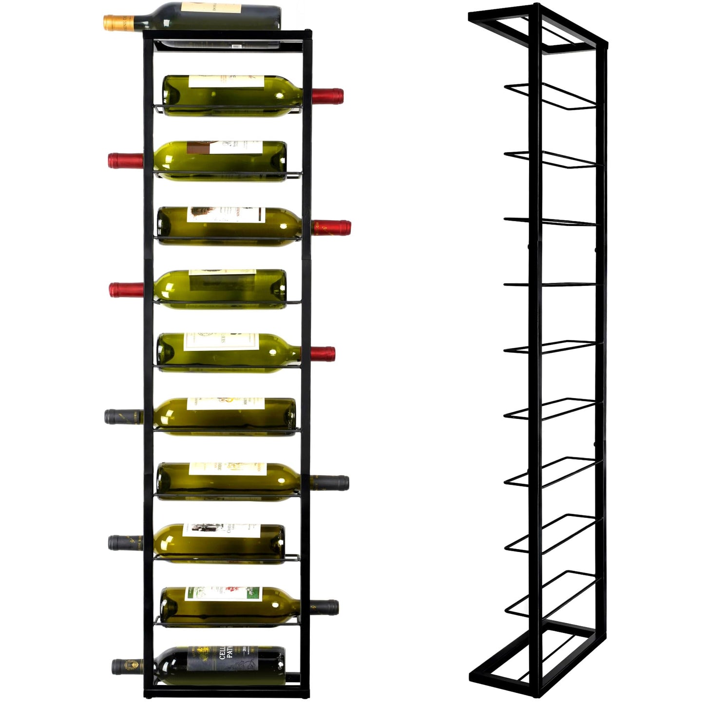 AQAREA Wall Mounted Wine Rack: Metal Hanging 10 Bottle Wine Holder - Black Wine Storage Rack