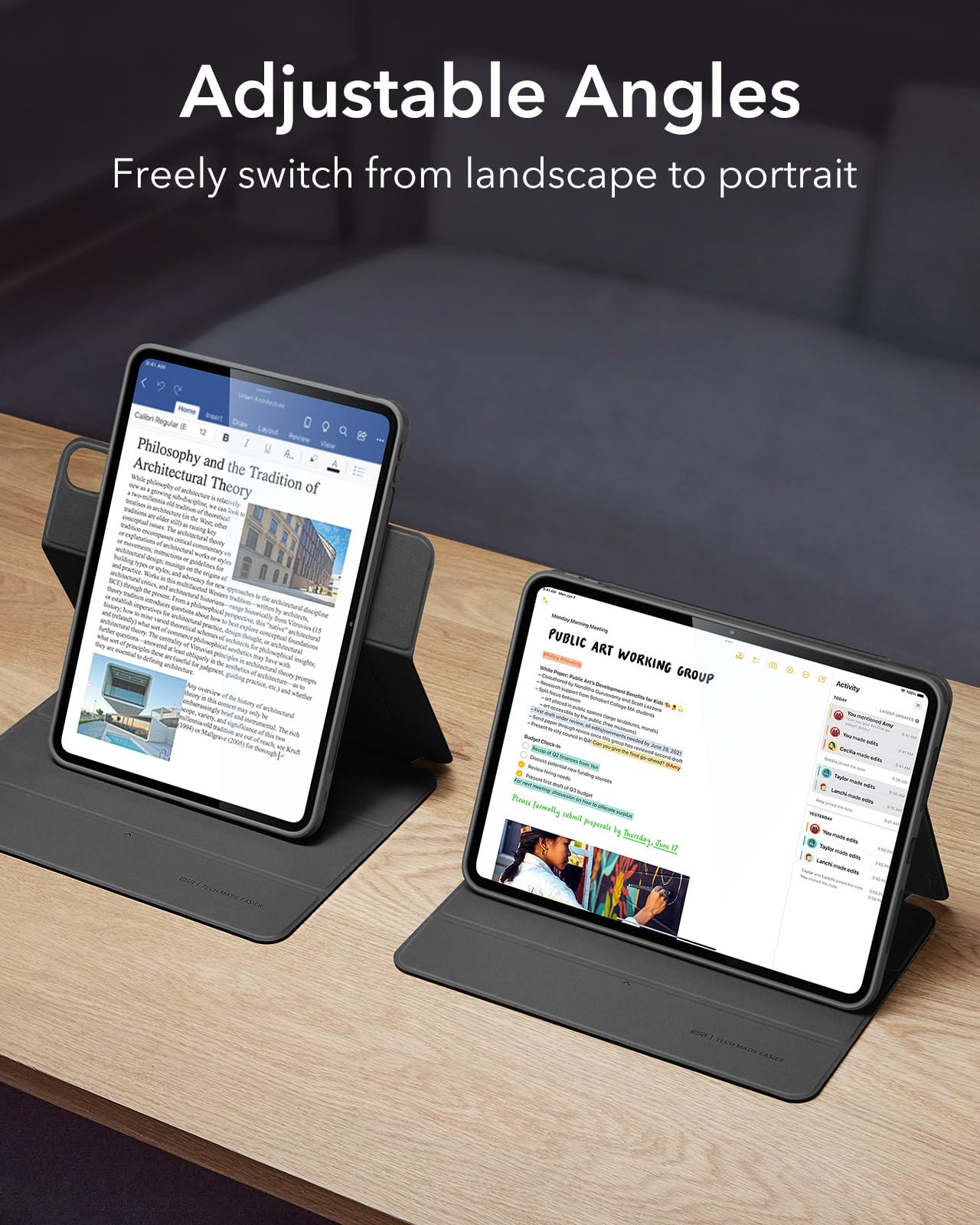 ESR for iPad Air 13 Inch Case M3/M2(2025/2024) with Pencil Holder, Removable Magnetic Cover, Vertical Stand, Fully Supports Pencil Pro and Pencil(USB-C), Rebound 360 Series, Black