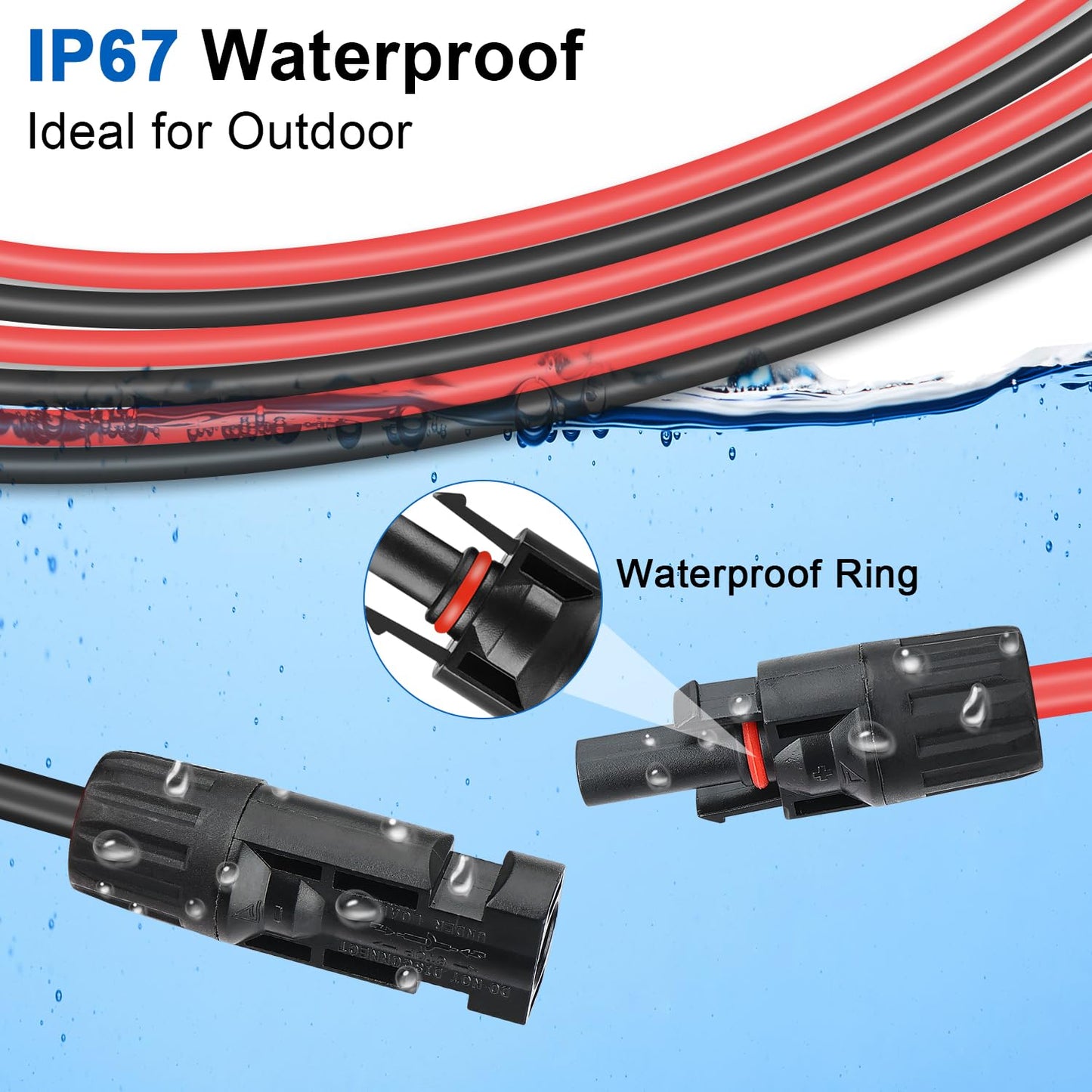 TBER 20Feet 10 AWG(6mm²) Solar Extension Cable with MC4 Male & Female Connector Waterproof Wire for Solar Panels RV Marine Camper Ferry Outdoor Automotive (20FT Red+ 20FT Black)