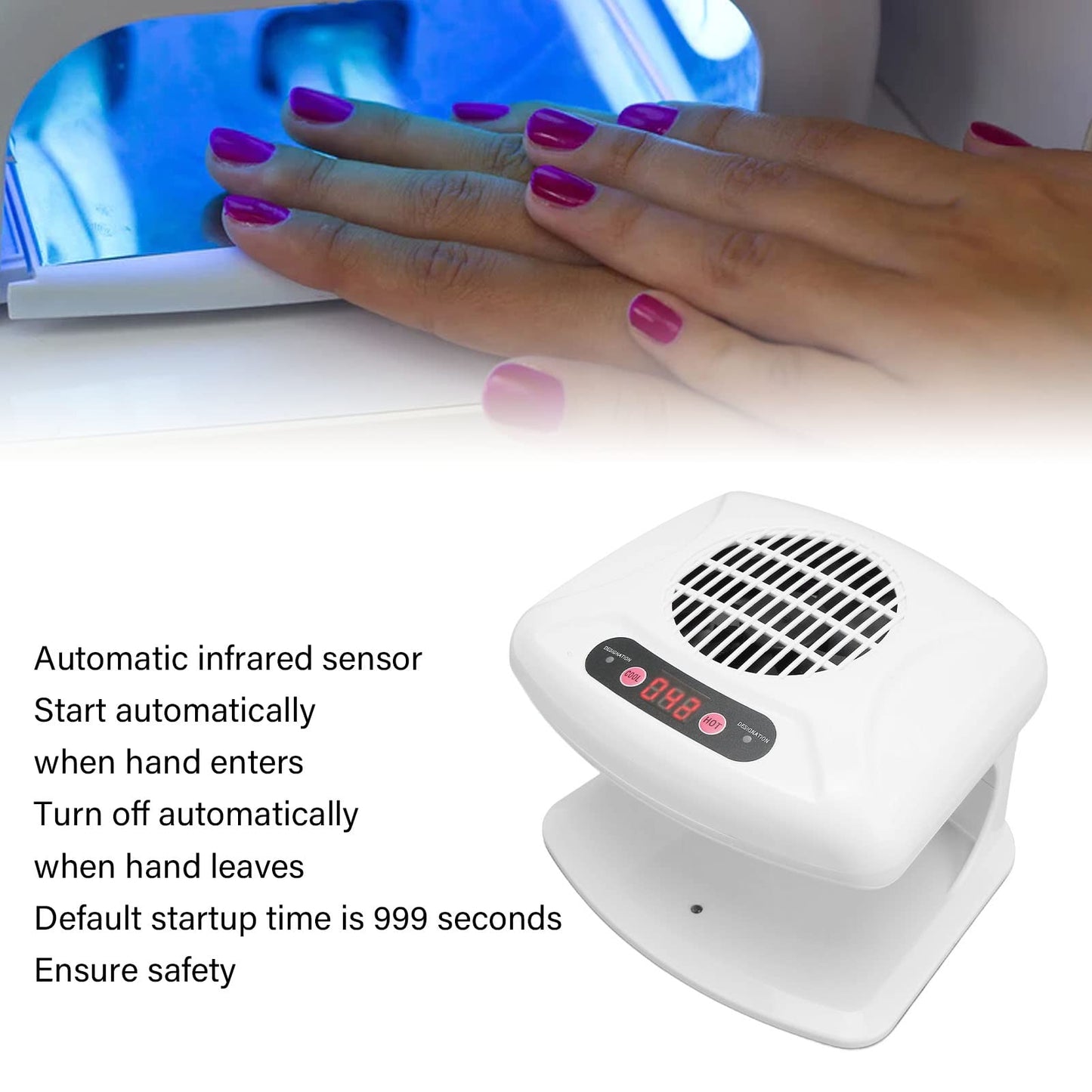 Brrnoo 300W Air Nail Dryer with Automatic Sensor,Timing Air Nail Fan Blow Dryer for Both Hands and Feet, Warm & Cool Wind Blower Dryer for Nail Polish Home Salon