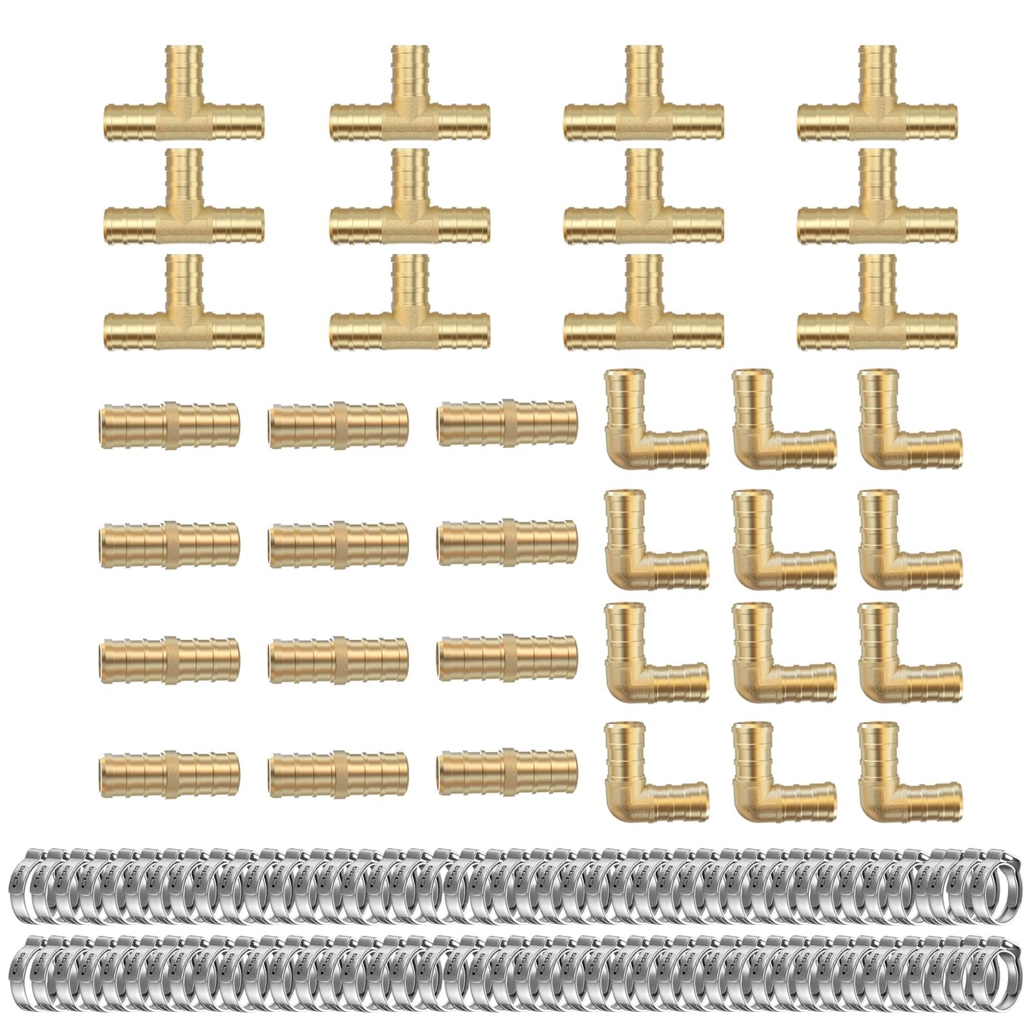 1/2 Inch Pex Fittings with PEX Cinch Clamps Set for Pex Pipe (Fittings x 36Pcs+Clamps x 84PCS)