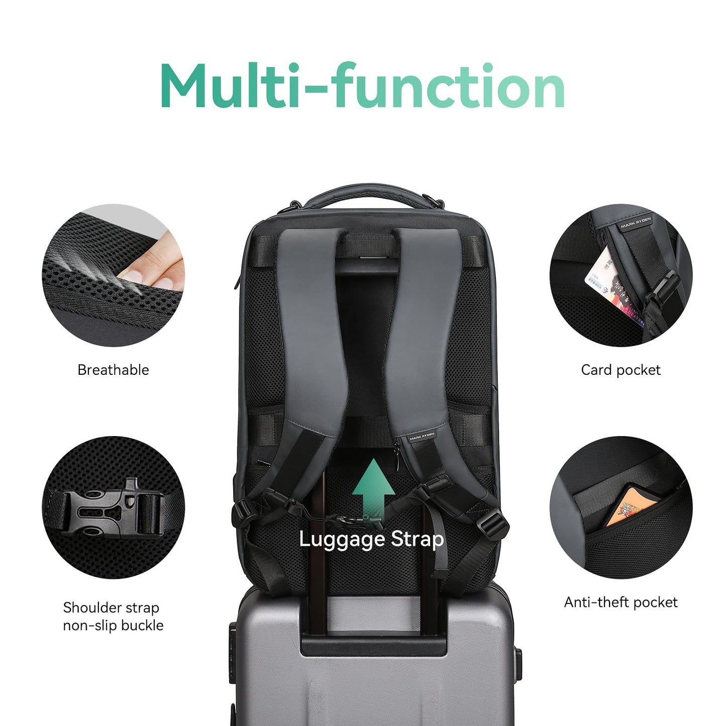 MARK RYDEN Business Backpack for Men, Waterproof High Tech Backpack with Sport Car Shape Design and USB Charging Port, Travel Laptop Backpack Fits 17.3 Inch Notebook