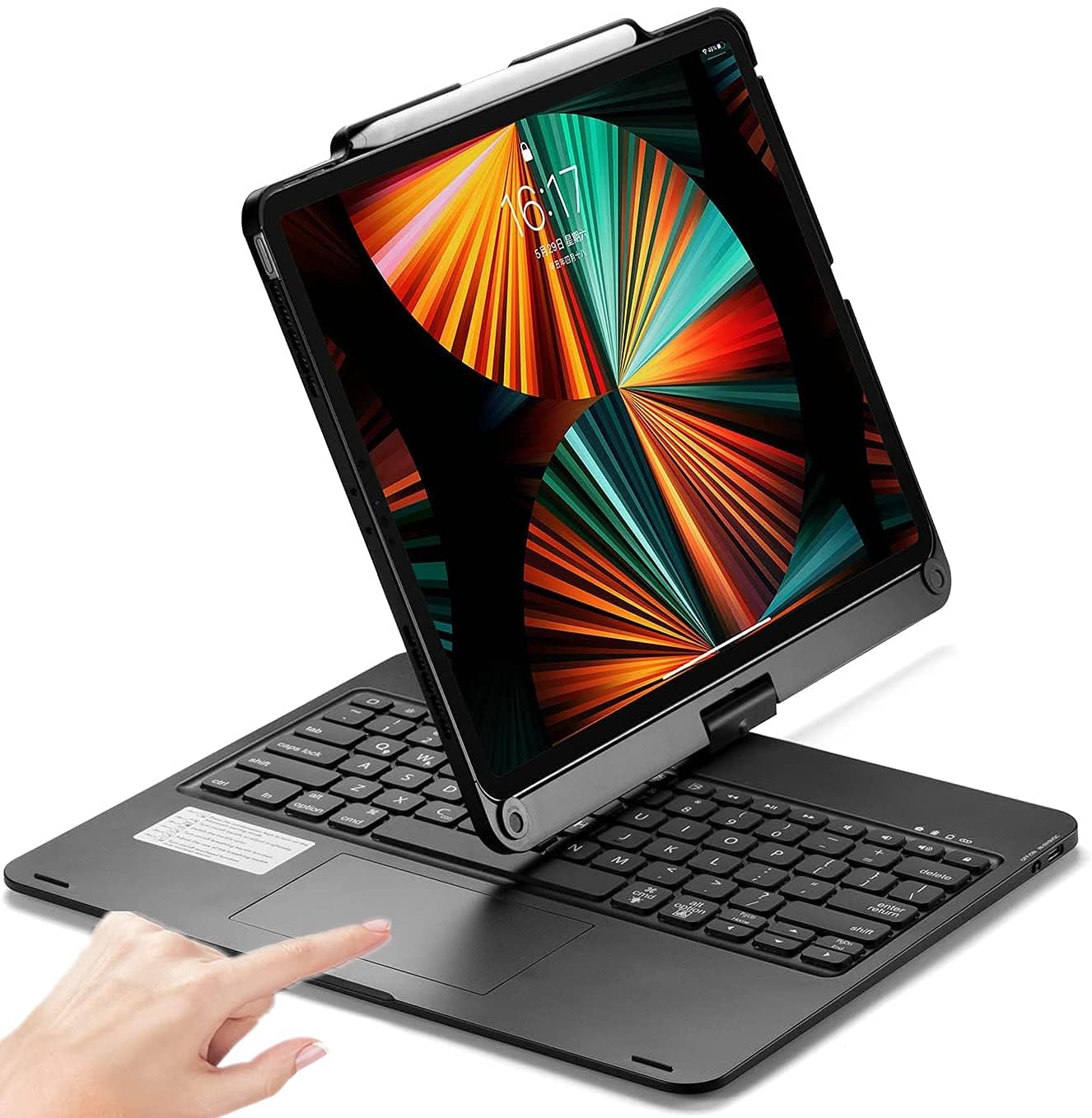 360° Rotatable Keyboard Case for iPad Air 13 inch (M3/M2-2025/2024)/Pro 12.9 (6th, 5th, 4th, 3rd Gen) with TouchPad, Backlits Aluminum Alloy Smart Case with trackpad Keyboard, Black