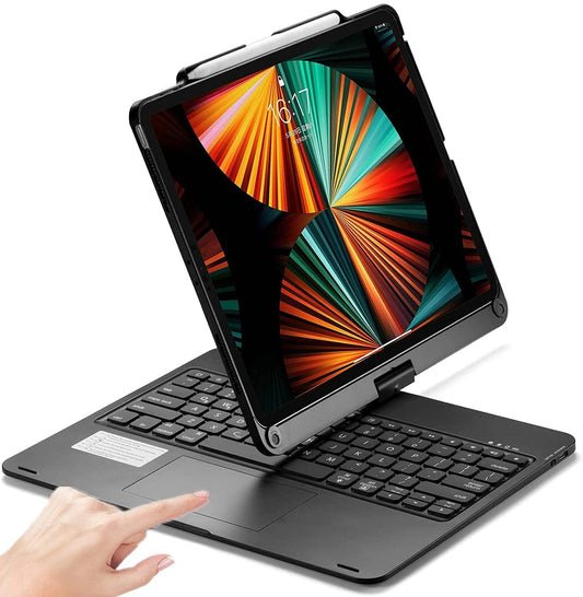 360° Rotatable Keyboard Case for iPad Air 13 inch (M3/M2-2025/2024)/Pro 12.9 (6th, 5th, 4th, 3rd Gen) with TouchPad, Backlits Aluminum Alloy Smart Case with trackpad Keyboard, Black