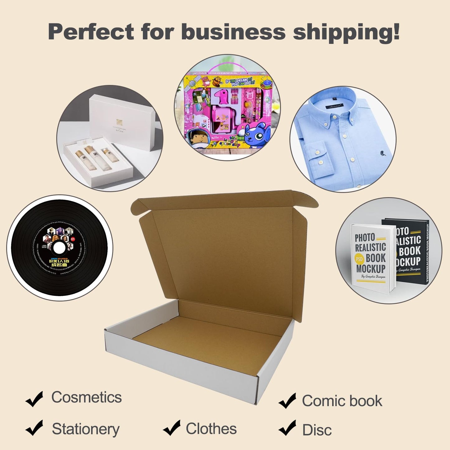 13x11x2" Shipping Box, White Mailer Boxes Flat Corrugated Cardboard Mailers for Business Packaging Mailing, 25 Pack