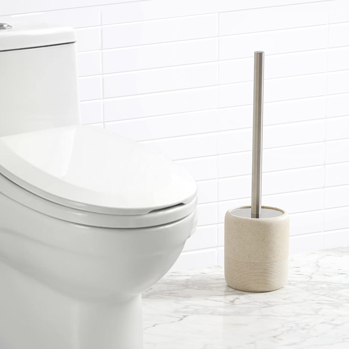 Bathroom Accessory Toilet Brush and Holder (Beige)