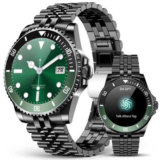 2025 DA GPT Smart Watch with Bluetooth Call, Heart Rate, Stress, Blood Oxygen, Sleep Monitor, 107 Sports Modes, Waterproof Round Watch, 1.19-inch AMOLED Display, Compatible Android and iOS Black Green