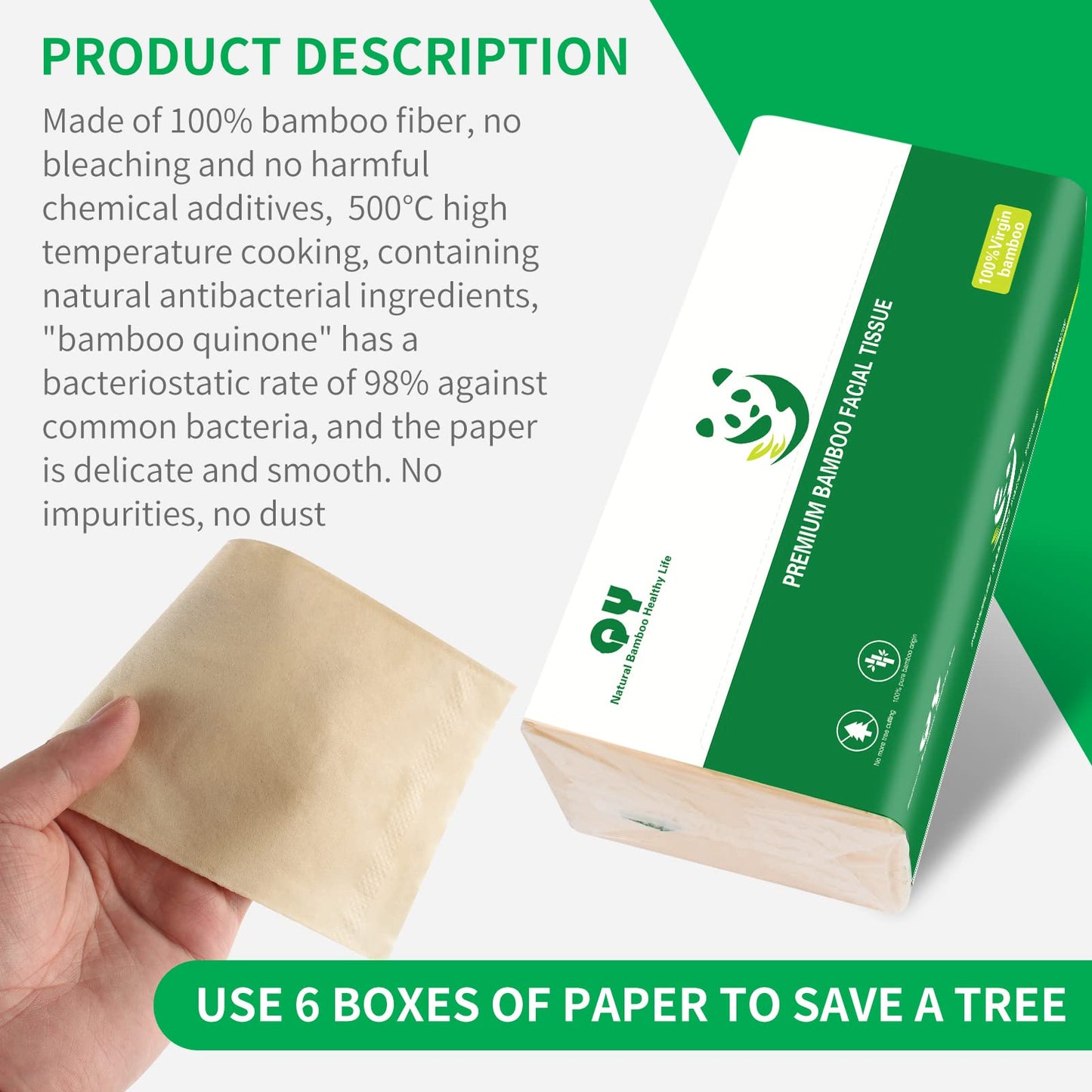 Soft Durable Bamboo Facial Tissues - 3 Ply Natural Facial Tissue Multi-Purpose Bamboo Paper Unscented Dry Or Wet Use Suitable for Bathroom,Kitchen,Home,Office 12 Packs