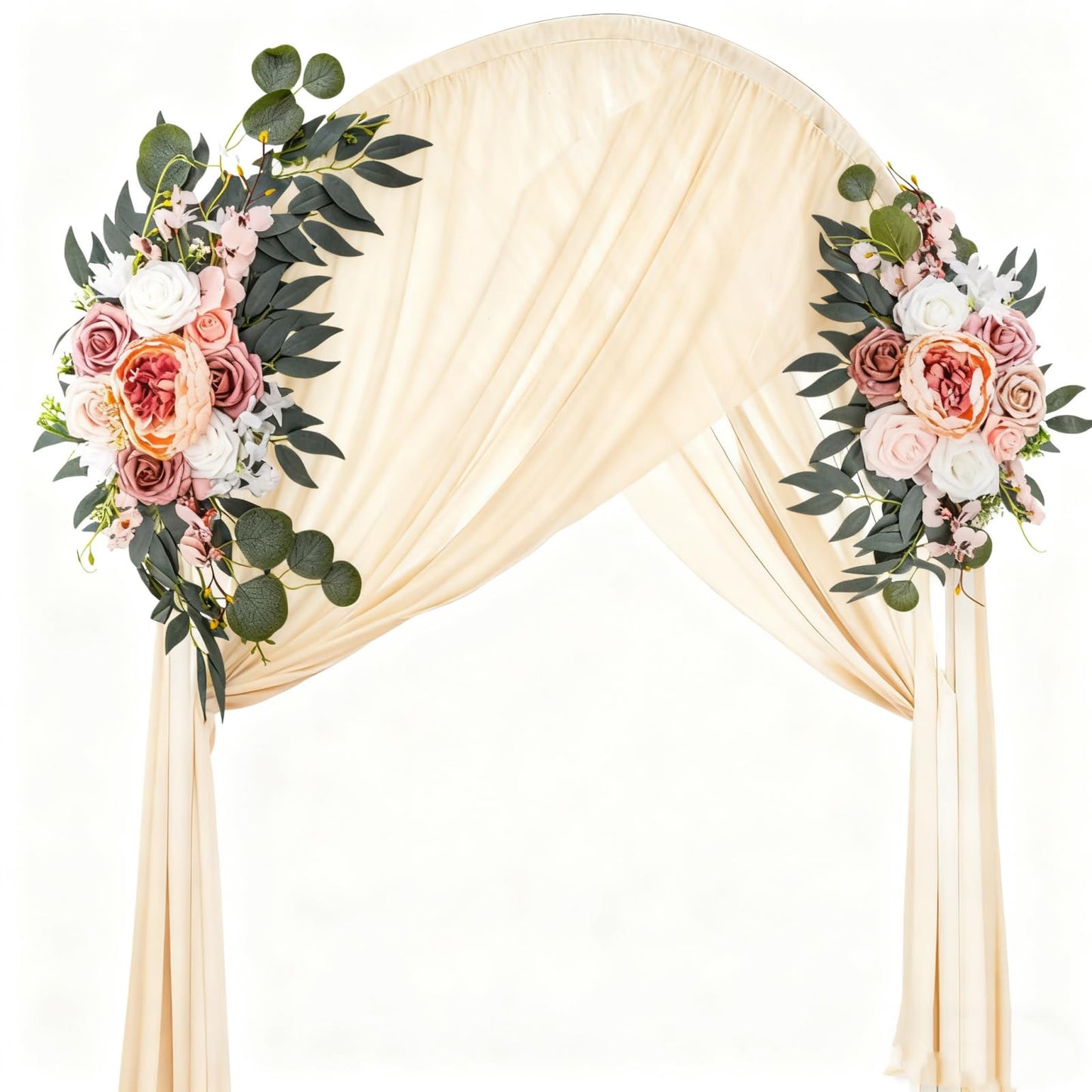 Noamus 2 Pack Wedding Arch Flowers, Artificial Corner Floral Swag, Wedding Arrangements Decor for DIY Ceremony Reception, Sweetheart Table Chair Backdrop, Welcome Sign Banquet Party(Pink-White)