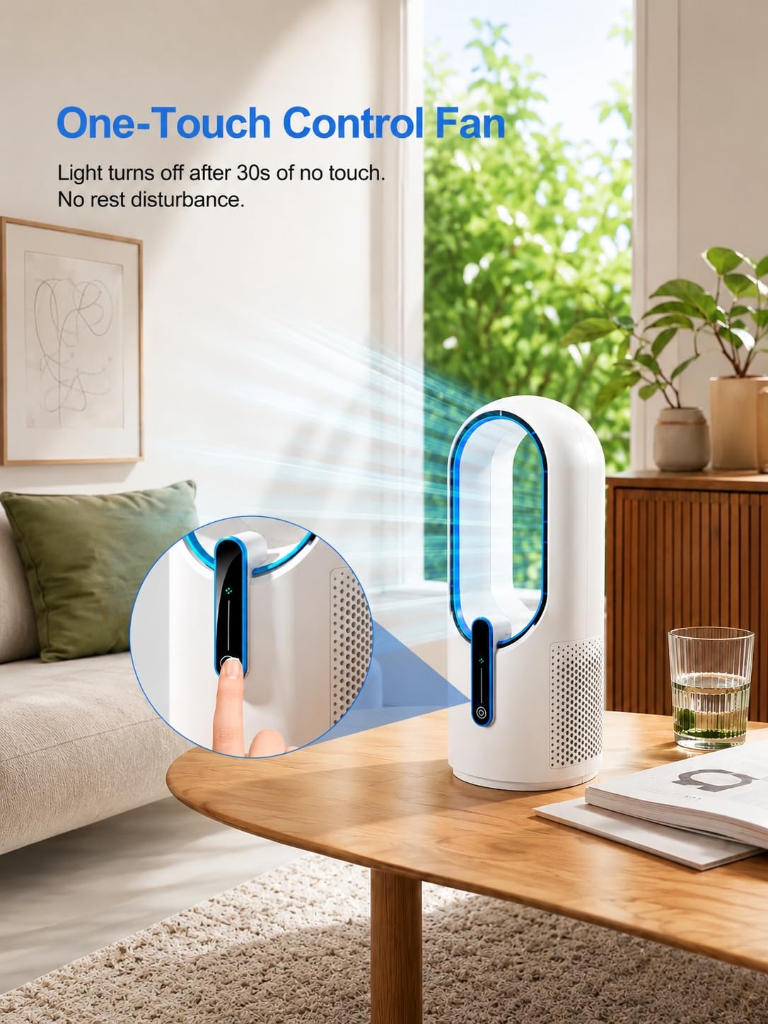 Misby Desk Fan, 11.8 Inch Portable Bladeless Fan, Small Quiet Rechargeable Fan with Battery, 3 Speeds, Touch Control, Easy to Clean, Personal Table Fan for Bedroom,Home,Office (White)