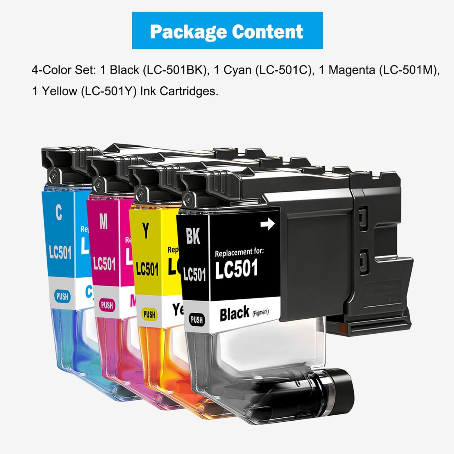 TONTINTA LC501 LC5014PK Compatible Ink Cartridges Standard Capacity for MFC-J1260W MFC-J1360DW MFC-J1410DW Printers (4 Colors Set, Black Cyan Magenta Yellow)