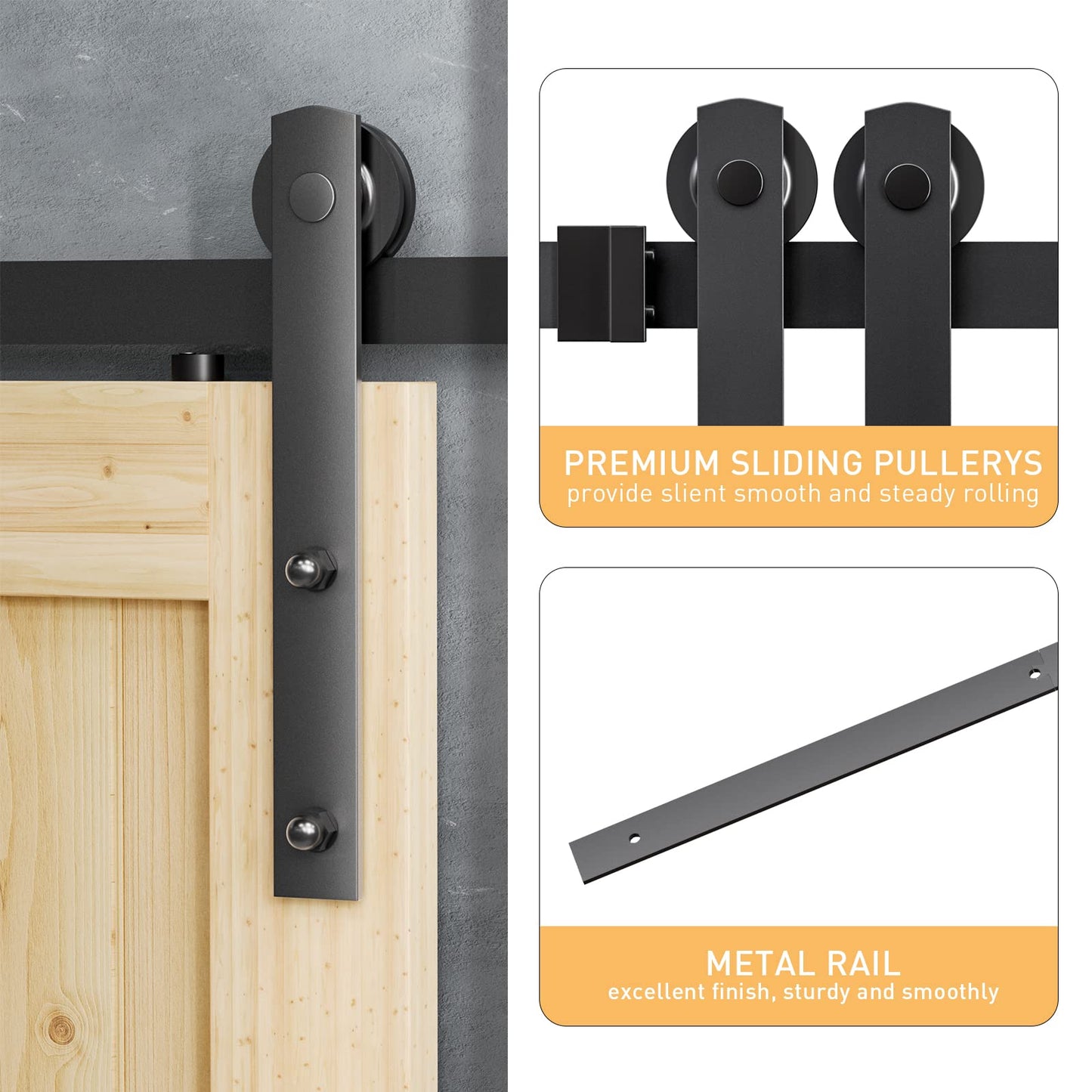 Signstek 6FT Sliding Barn Door Hardware Kit Heavy Duty with Door Hook and 2 Handles - Easy to Install -Smoothly and Quietly - Fit 1 3/8-1 3/4" Thickness -Black (I Shape Hanger)