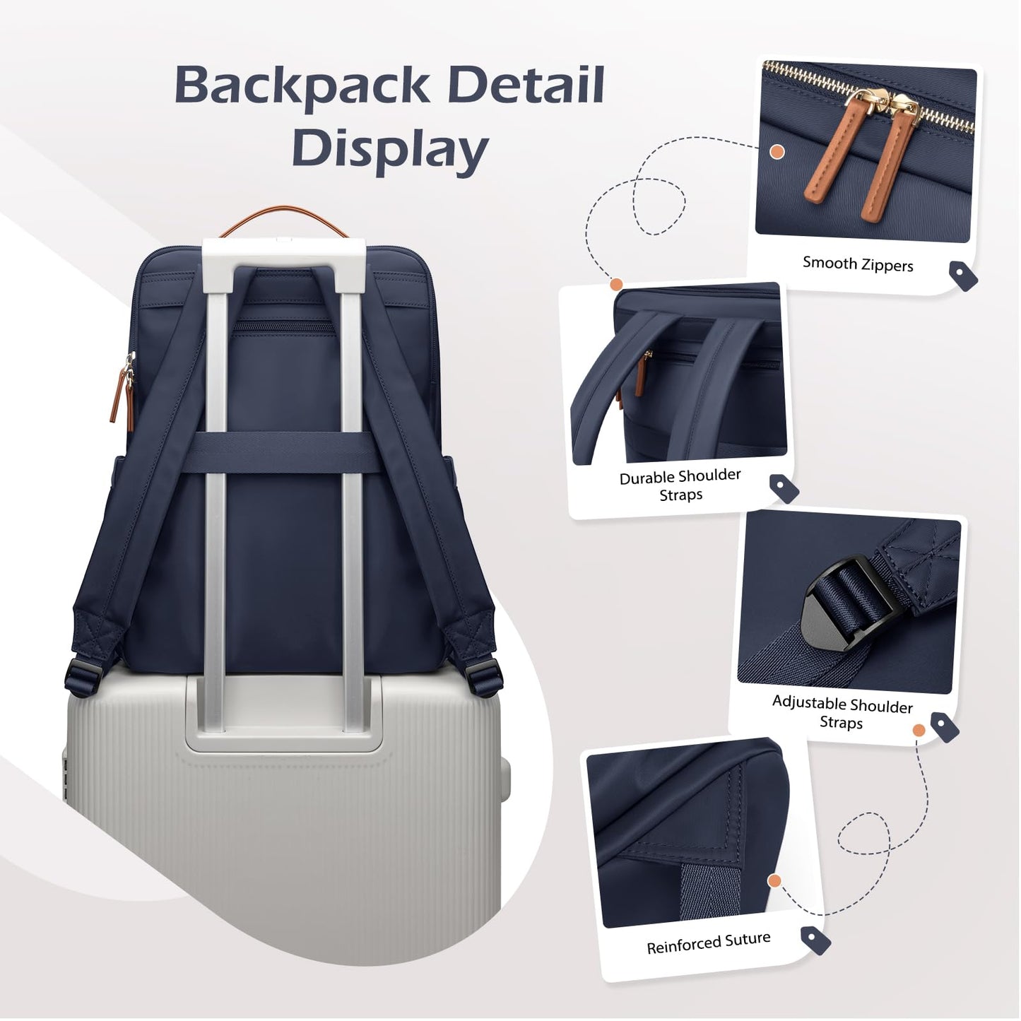 Stylish Laptop Backpack for Women Airline Approved Perfect for Work College and Travel Multi-Functional Casual Daypack Fits 15.6 Inch Notebook (Navy Blue)