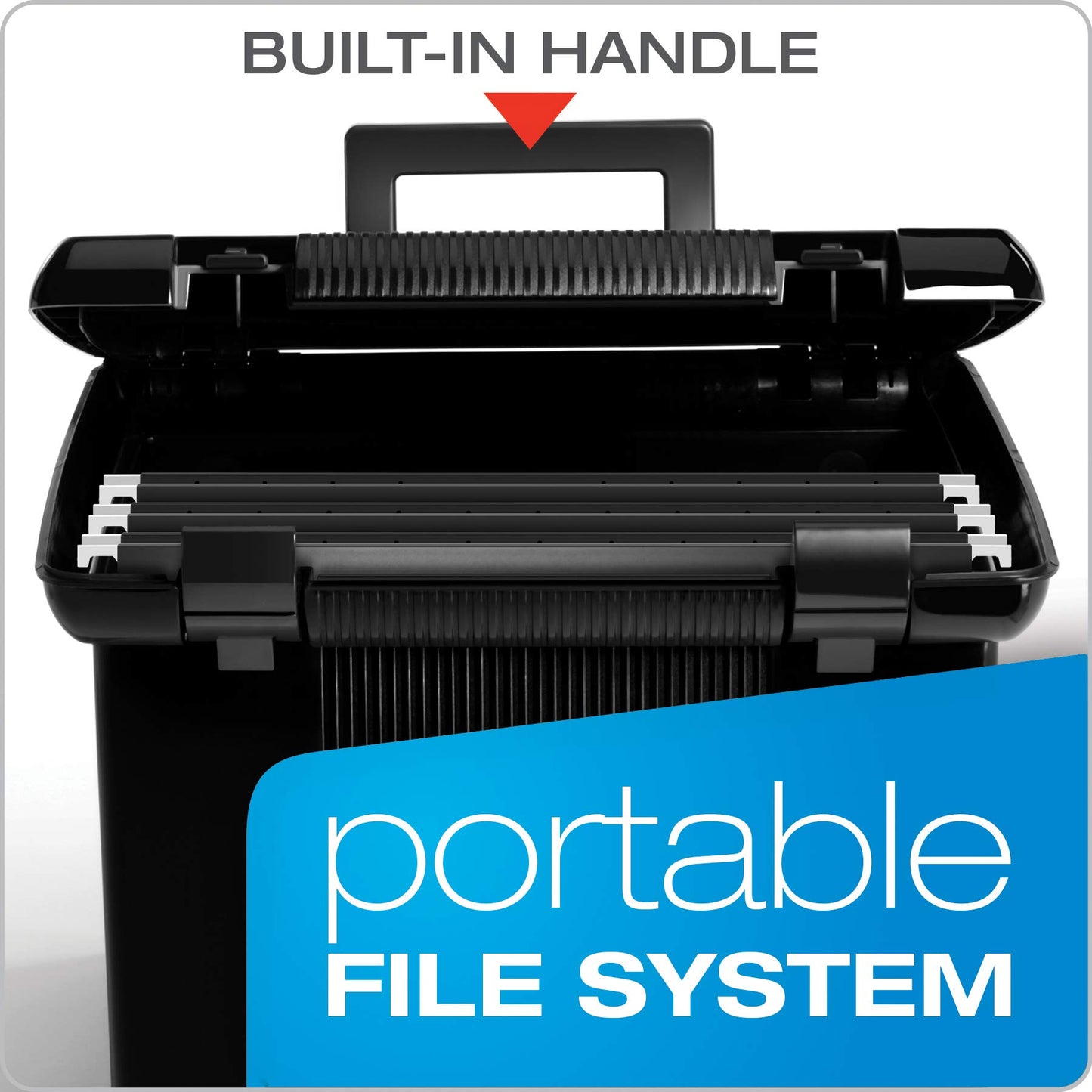 Pendaflex Portable File Box with File Rails, Hinged Lid with Double Latch Closure, Black, 3 Black Letter Size Hanging Folders Included (41742AMZ)