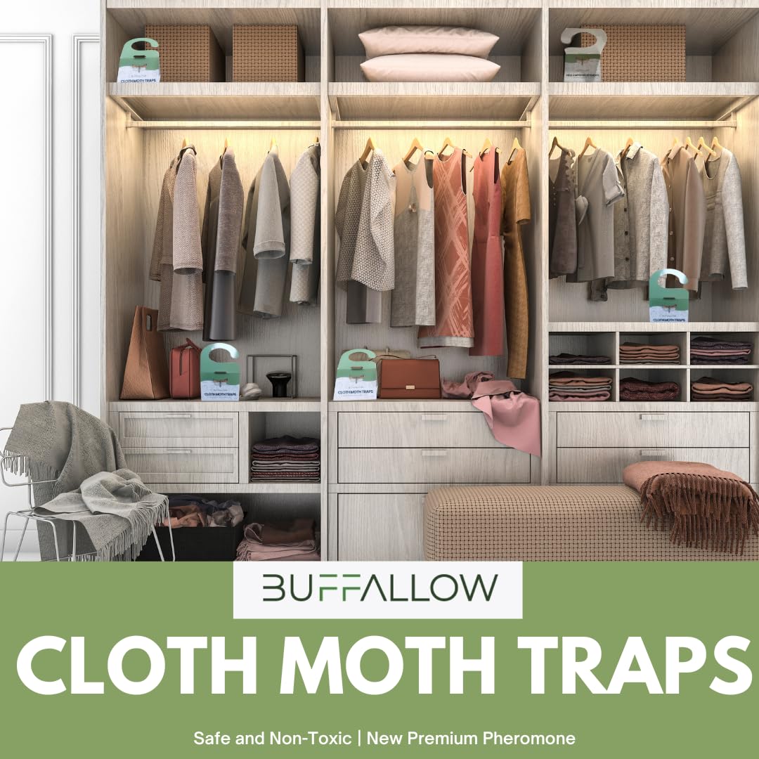 8 Pack Clothes Moth Traps | Child and Pet Safe | Protect Clothes, Sweaters, Wool, Carpet | Adhesive Traps for Fabric Moths