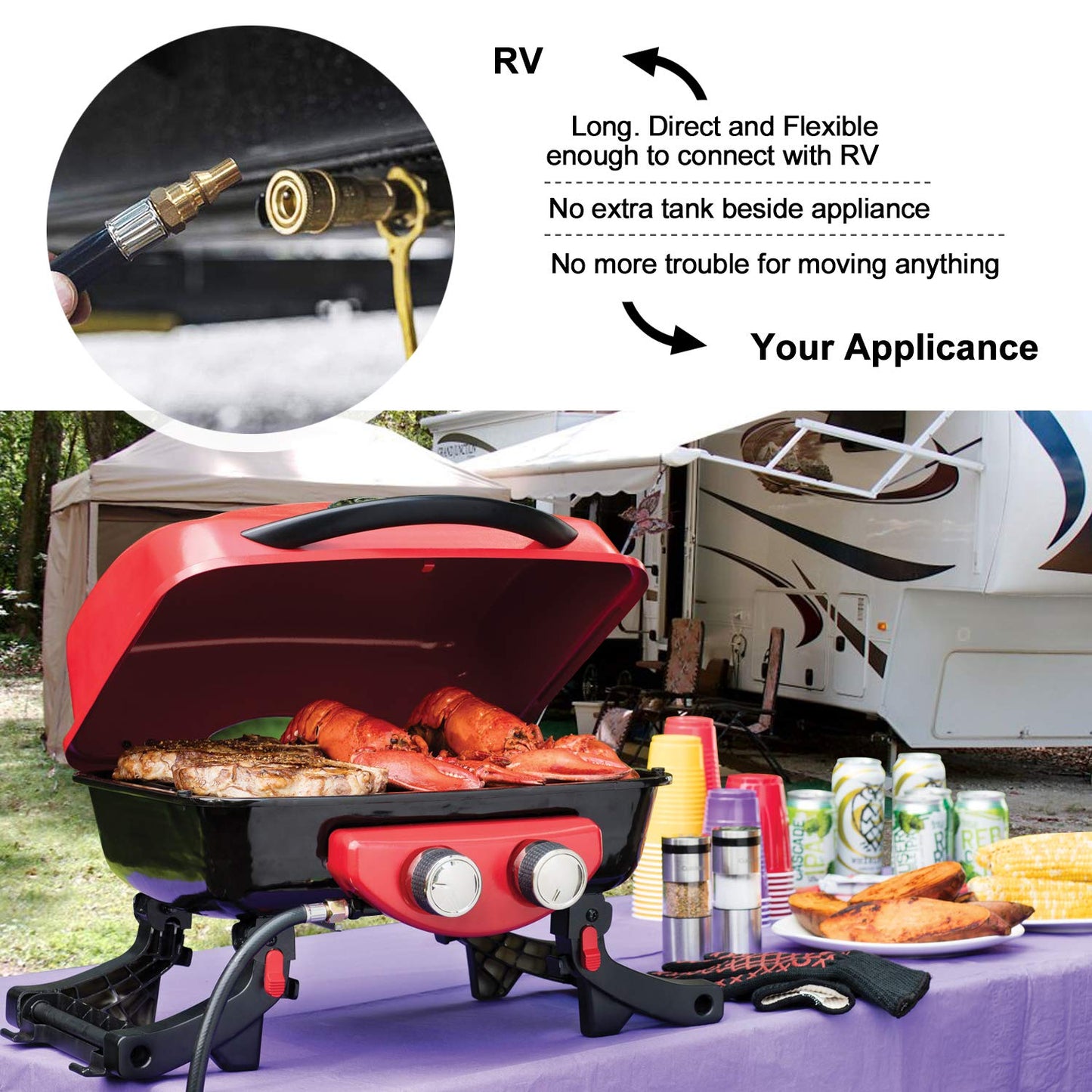 WADEO 12FT Low Pressure RV Propane Hose with Quick Connect Fitting - 1/4" Female Flare to RV Quick Connect - Compatible with Blackstone 17 & 22 inch Tabletop Grills, Camp Stoves, Fire Pits