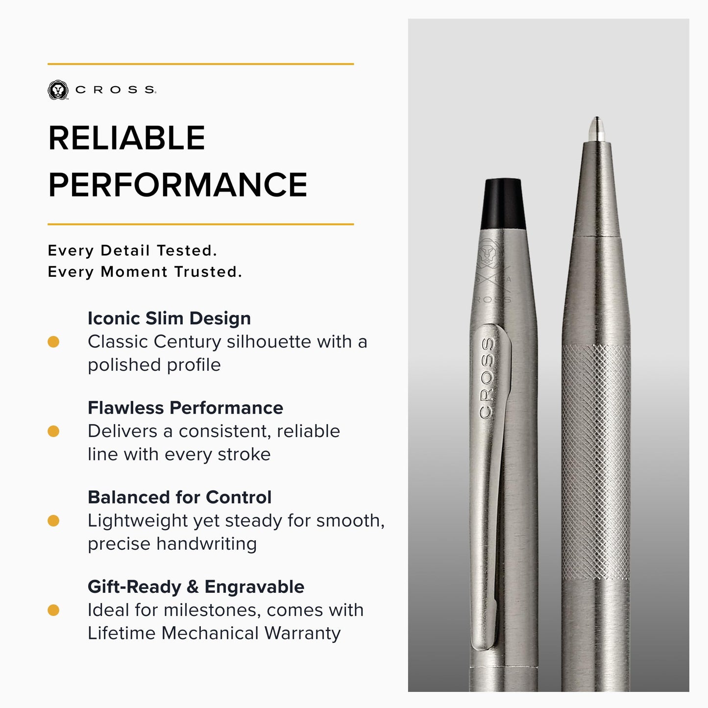 Cross Classic Century Titanium Grey Micro Knurl and Brushed Titanium Grey PVD Ballpoint Pen