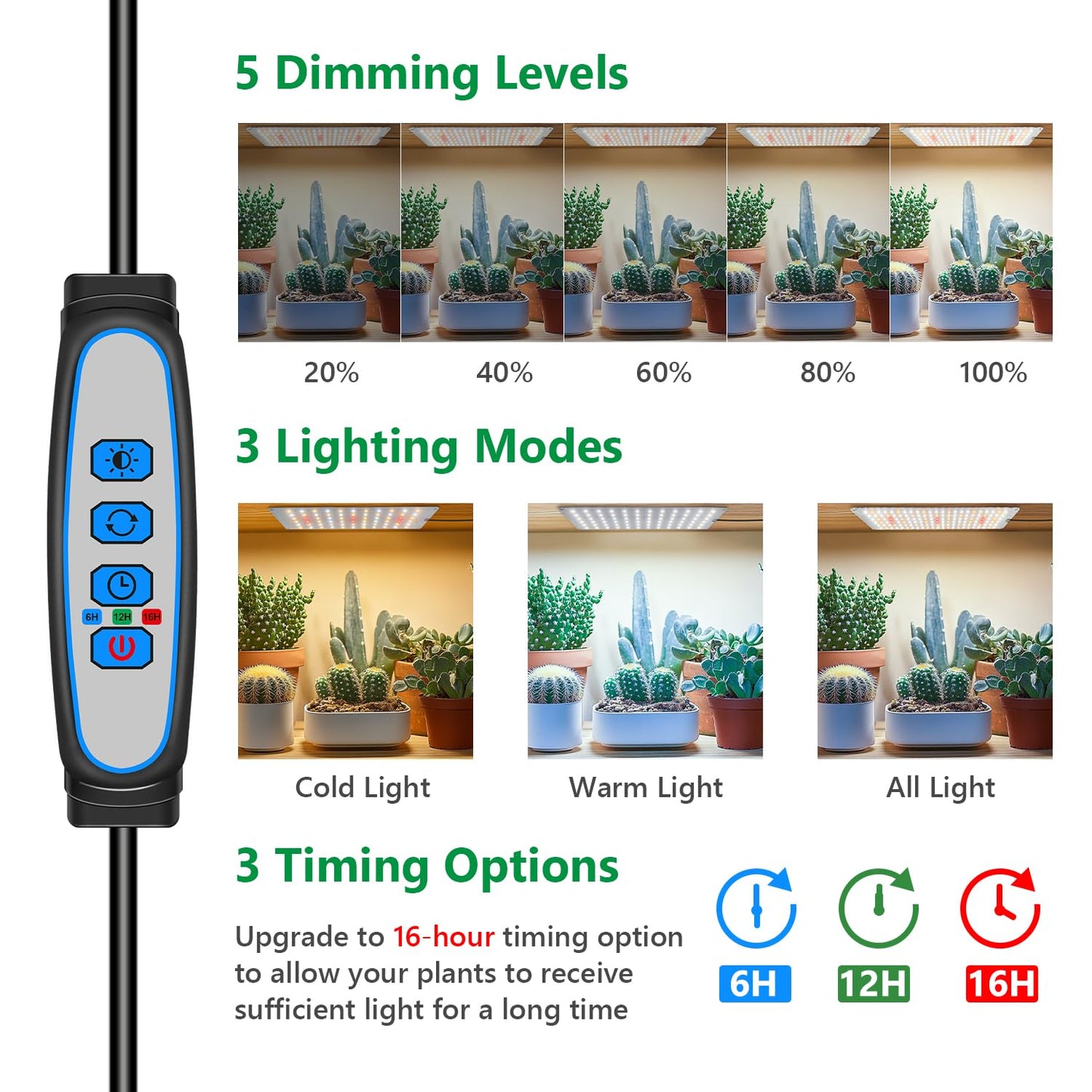 Aumtrly Grow Lights for Seed Starting, 552 LED Full Spectrum Plant Light Panel for Growing Indoor Plants, Slim Grow Lamp with UL Adapter, 6/12/16H Timer, 3 Light Modes, 5 Dimmable