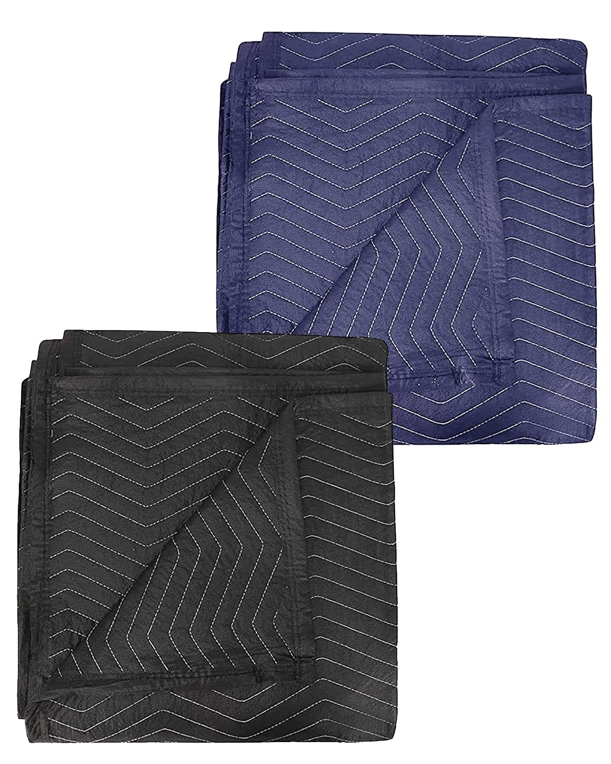 2 Pack Moving Blankets, 40x 72 inches Heavy Duty Packing Blankets for Protecting Furniture Moves Storage, Professional Quilted Wrapping & Shipping Pads(Black +Blue)