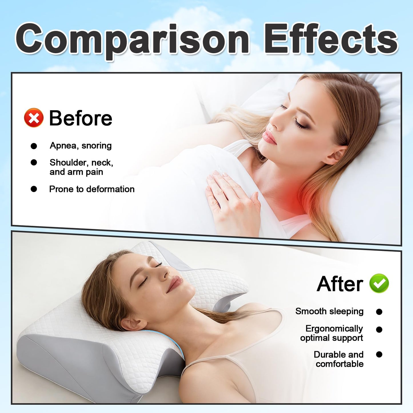 Sleep Apnea Pillow, Memory Foam Pillow for Neck Pain Relief, 2026 New Cervical Neck Pillow, Ergonomic Contour Neck & Shoulder Support, Cooling Breathable Cover, for Side Back Stomach Sleepers (Gray)