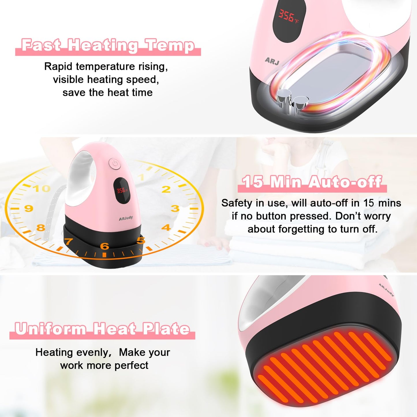 ARJudy Mini Heat Press Machine, Mini Heat Transfer Iron Press, 3 Heat Settings & Visible Temp, Portable Heat Press Easy for Crafts, T-Shirt, Hats, Shoes, Bags, Cap, and Small HTV Vinyl Projects