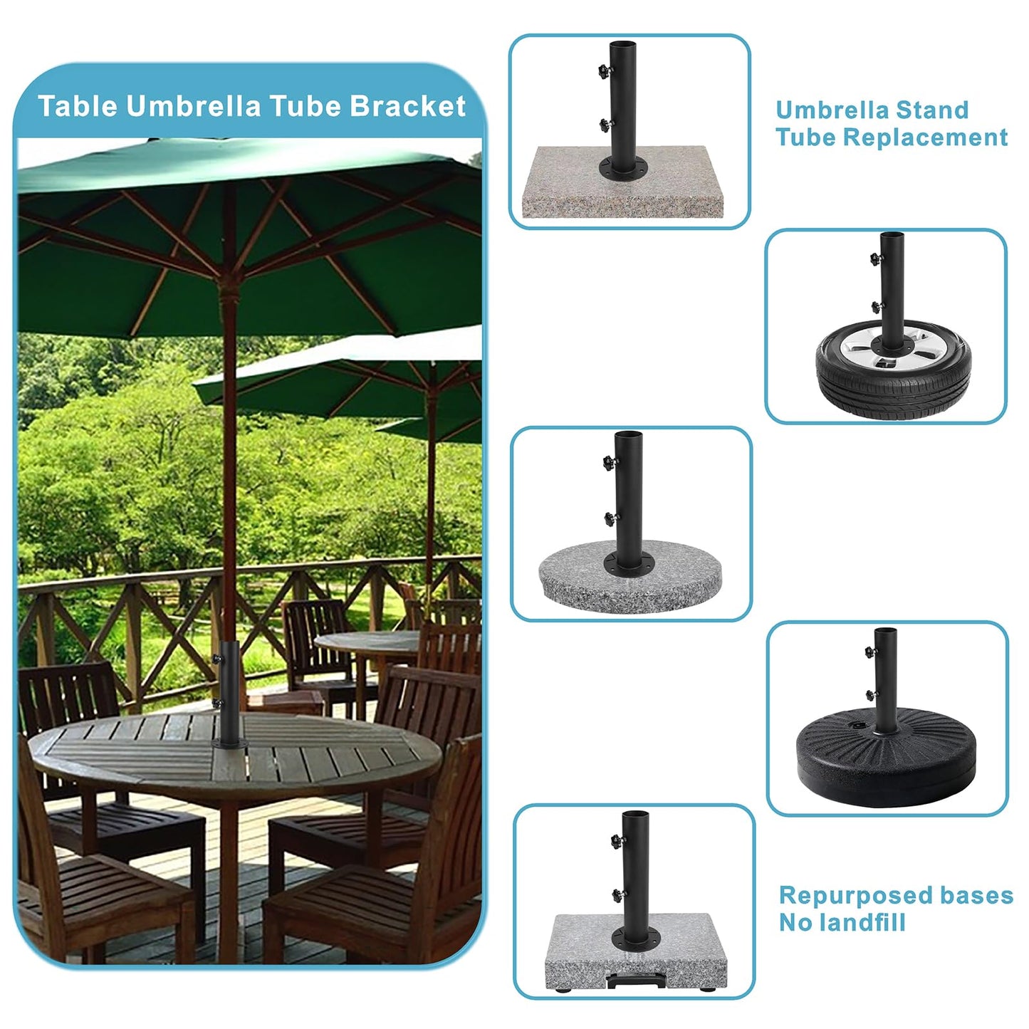 Wdwlbsm Granite Umbrella Stand Tube Outdoor, Stone Umbrella Tube Base for Outside Universal Umbrella Base Tube Replacement for Granite Boards,Cement Boards,Marble Slab,Table Umbrella Tube Bracket