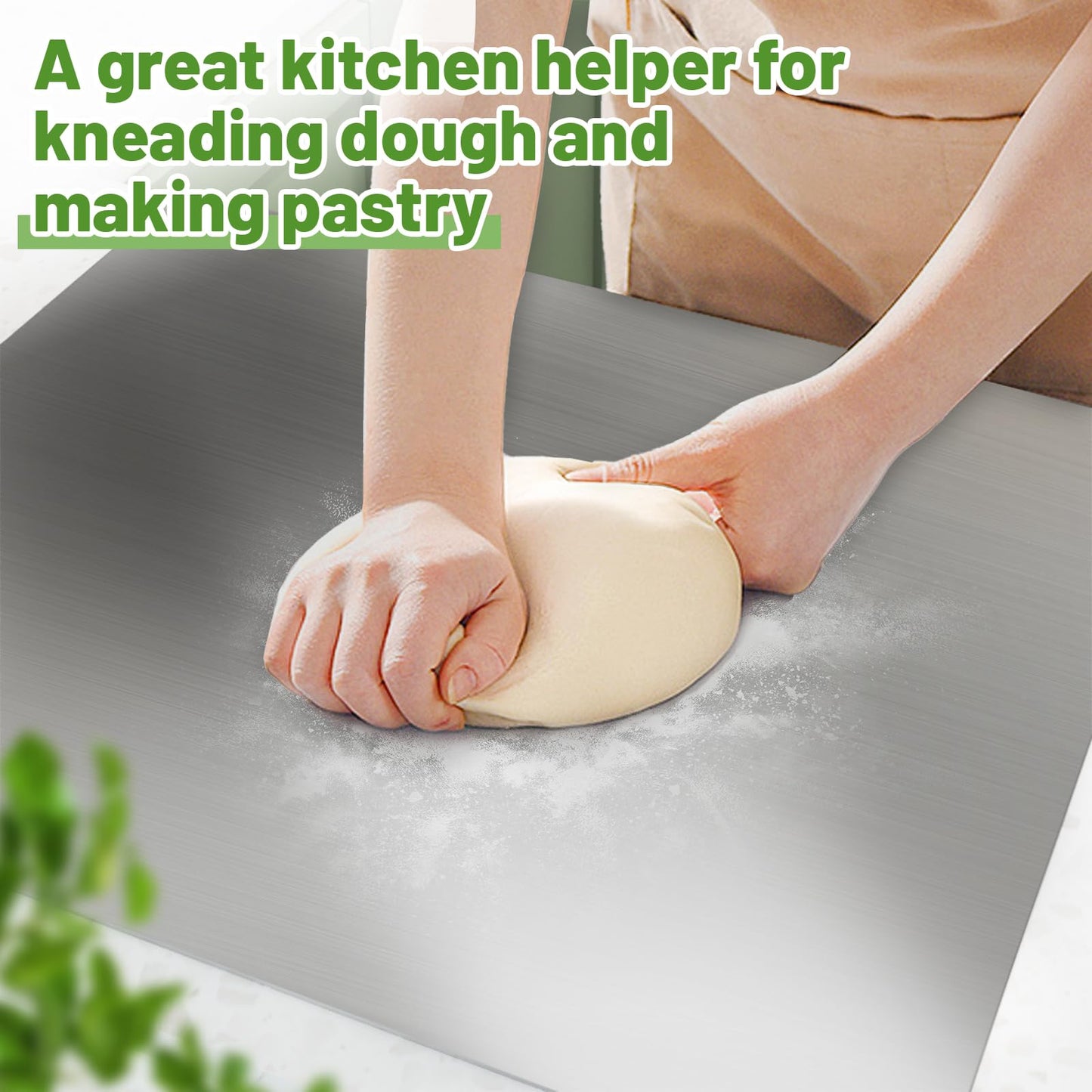 MOOTACO Stainless Steel Cutting Board, Stainless Steel Chopping Board with Lip, 23.6 X 19.7 Inch Baking Pastry Board with Rolling Pin for Meat, Fruits, Vegetables, Dough, Bread (60x50cm)