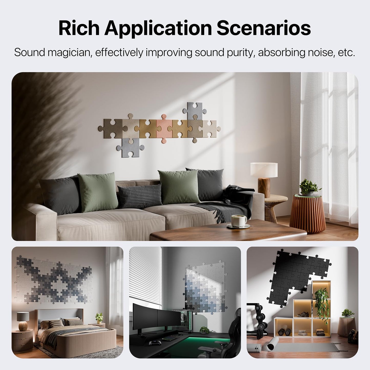 SonicLight 12 Pack Sound Proof Foam Panels for Walls with Self-adhesive 12" X 10" X 0.4"- Jigsaw Acoustic Panels Flame Retardant High Density, Soundproof Wall Panels Absorb Noise and Wall Decor White