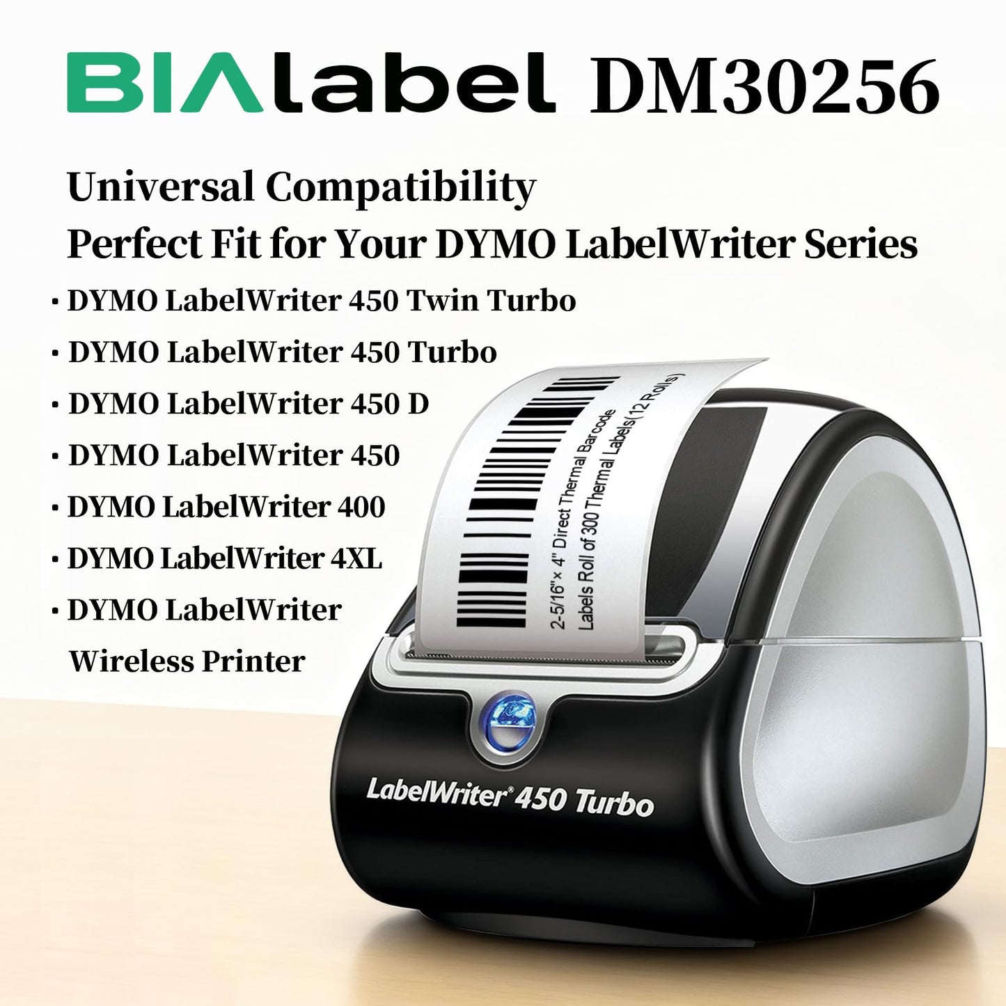 Address & Barcode Label for DYMO 30256 (2-5/16" x 4"), Compatible with DYMO LabelWriter 4XL, 450, 450 Duo, 450 Turbo, and 450 Twin Turbo (12 Rolls/3600 Labels), Not Fit 5XL & 550, BIAlabel