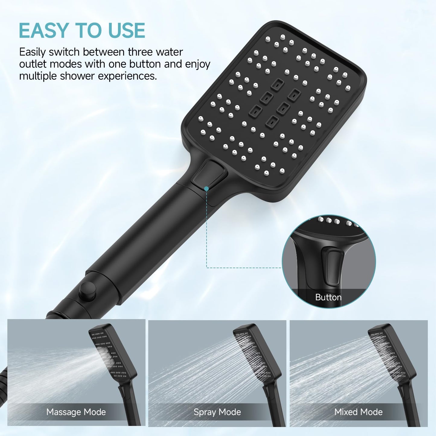 High Pressure Rain Shower Head with Handheld Spray Combo Set, Adjustable 12" Rainfall Dual Shower Head, Double&Tandem Shower Head, Waterfall Showerhead Bathroom -Matte Black