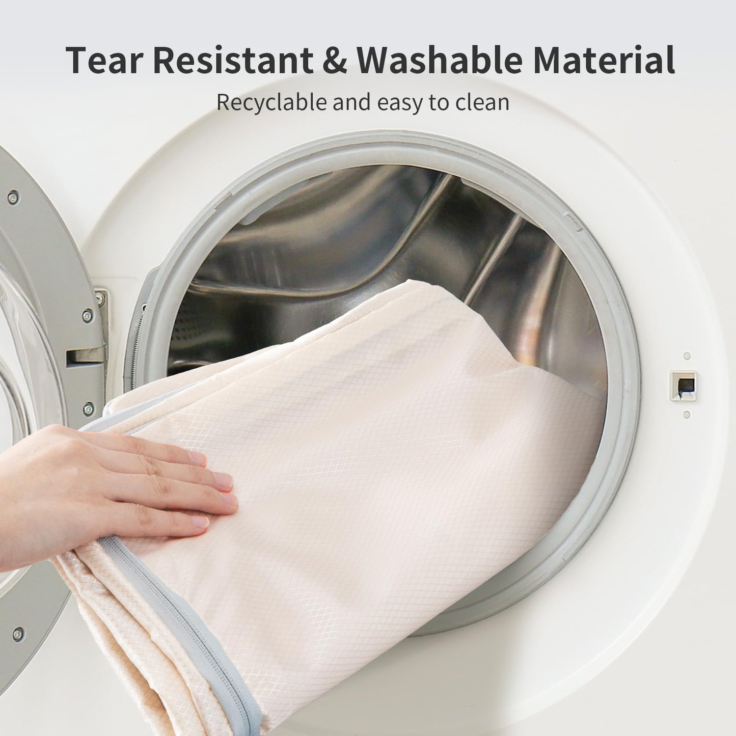 DIMJ Blanket Storage Bag Compression Organizer -3 Pack 198L Ultra Space Saving Self Compression Organizer with Clear Window Washable Compression Bags for Comforters Duvet Bedding, Dorm, Beige