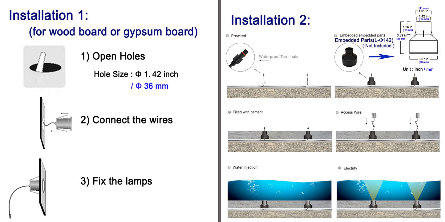 CNBRIGHTER LED Underwater Pool Lights, 3W 12V-24V DC, IP68 Waterproof, Stainless Steel Aluminum, lamp for Inground Swimming Pools Ponds Fountains Steps,Cool White(6000K)