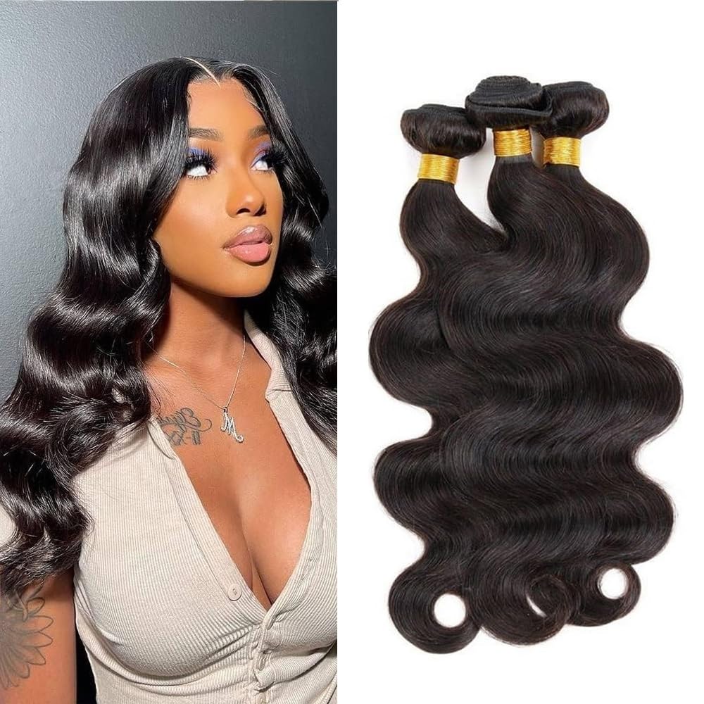 Body Wave Human Hair Bundles (10 12 14 Inch) 100% Unprocessed Human Hair Extensions for Women Brazilian Virgin Hair Weave Bundles Natural color
