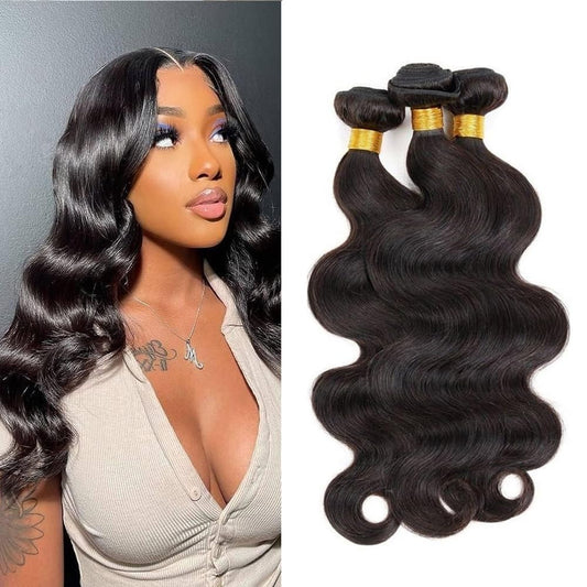 Body Wave Human Hair Bundles (10 12 14 Inch) 100% Unprocessed Human Hair Extensions for Women Brazilian Virgin Hair Weave Bundles Natural color