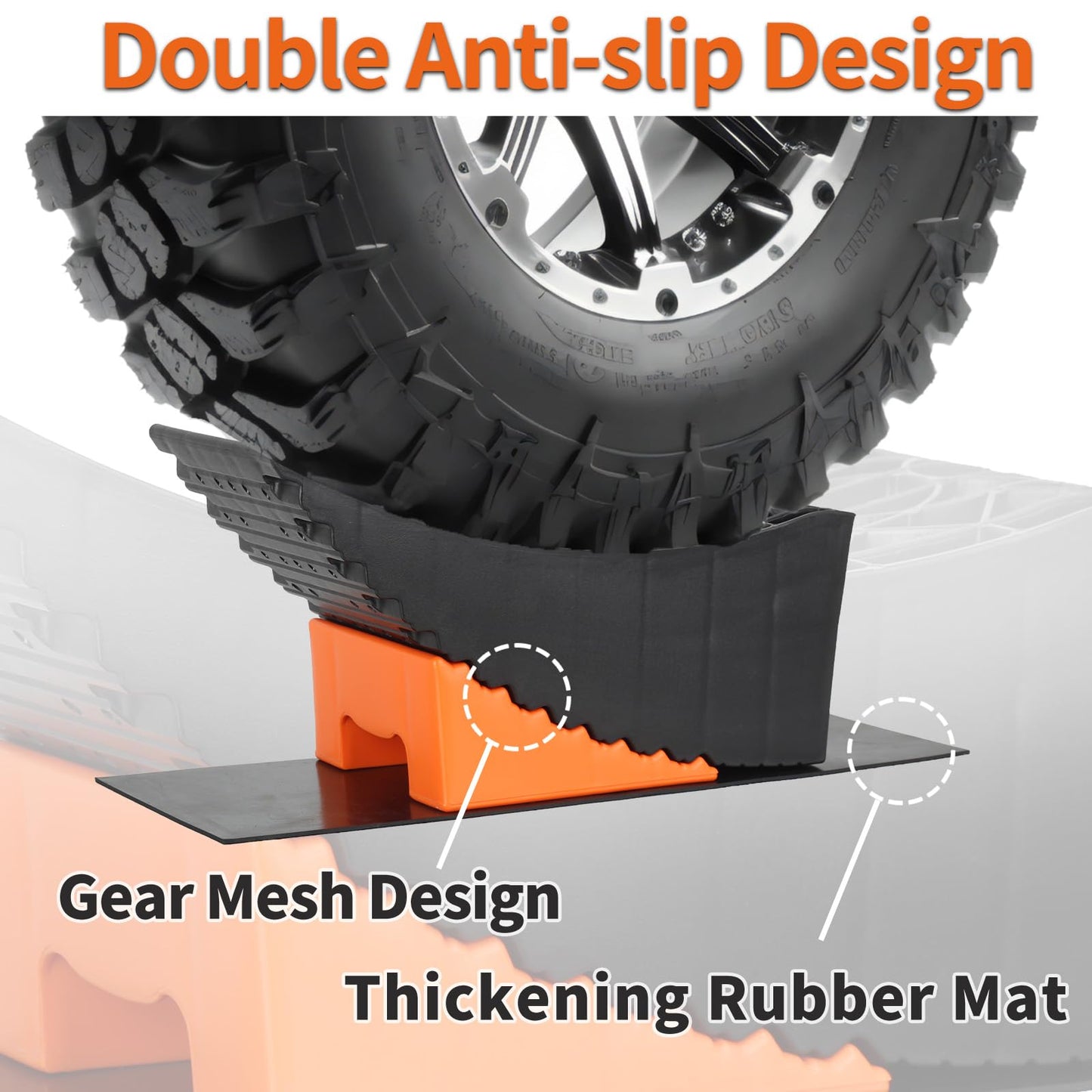 OULEME Curved Leveling Blocks, Raised Tire Change Ramp, for RV Camper Travel Trailer, Fits Dual Axle Tandem Wheel Aid Changing, Lift up to 6", Comes with Chock and Rubber Mat (2 Pack)