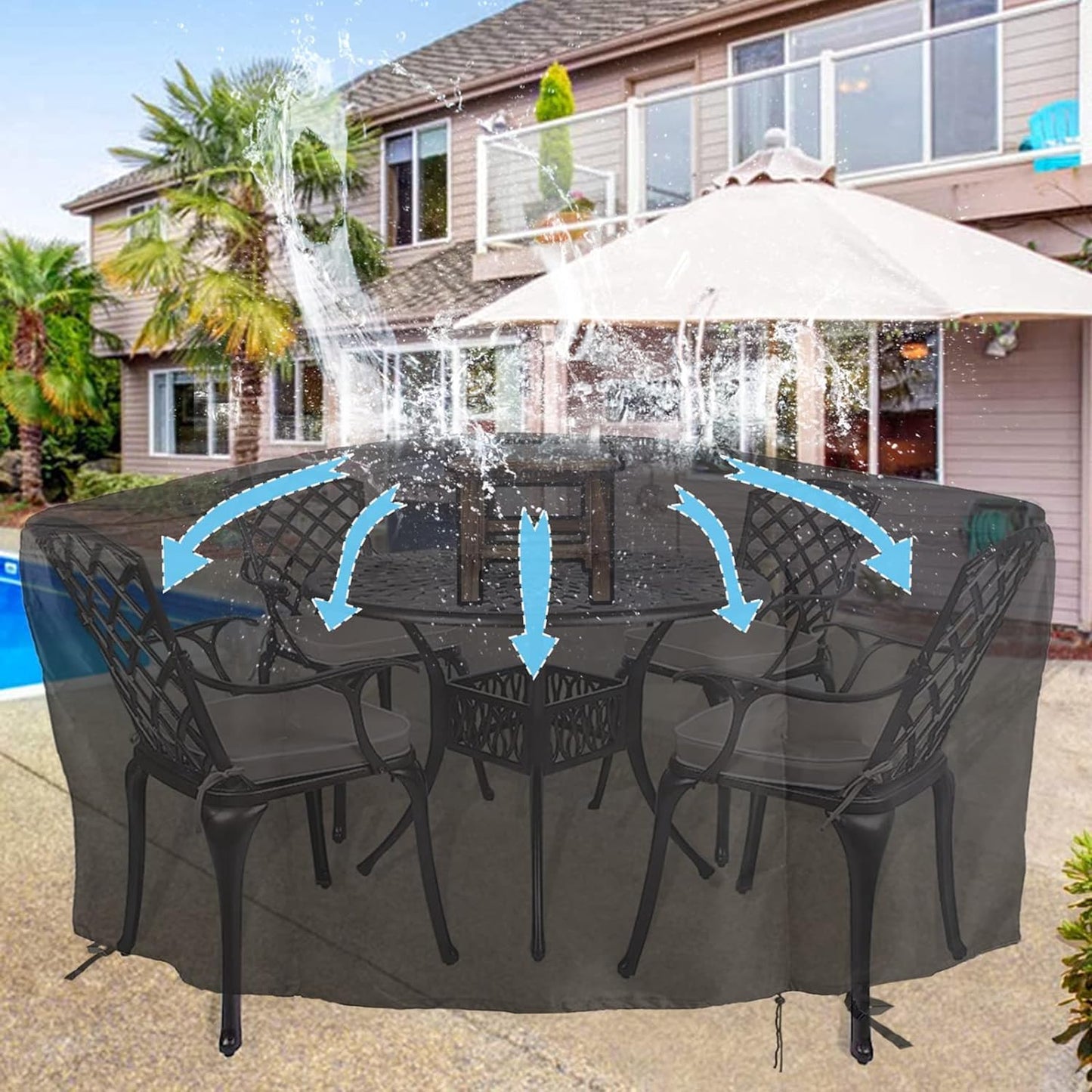 POMER Patio Furniture Covers, 48inch Round Bar Height Table Chair Set Cover Waterproof Outdoor Table Cover for Garden Furniture Set - 48" D x 28" H