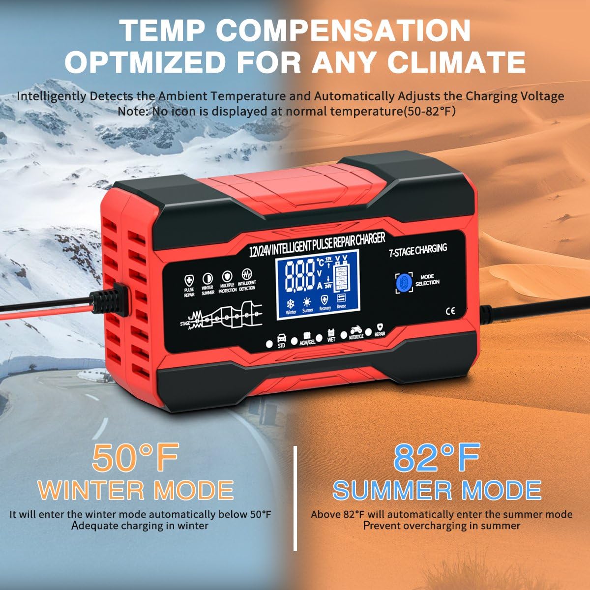 10-Amp 12V 24V Smart Car Battery Charger | Fully-Automatic Trickle Charger & Maintainer | Pulse Repair Desulfator for AGM Gel SLA Flooded Batteries