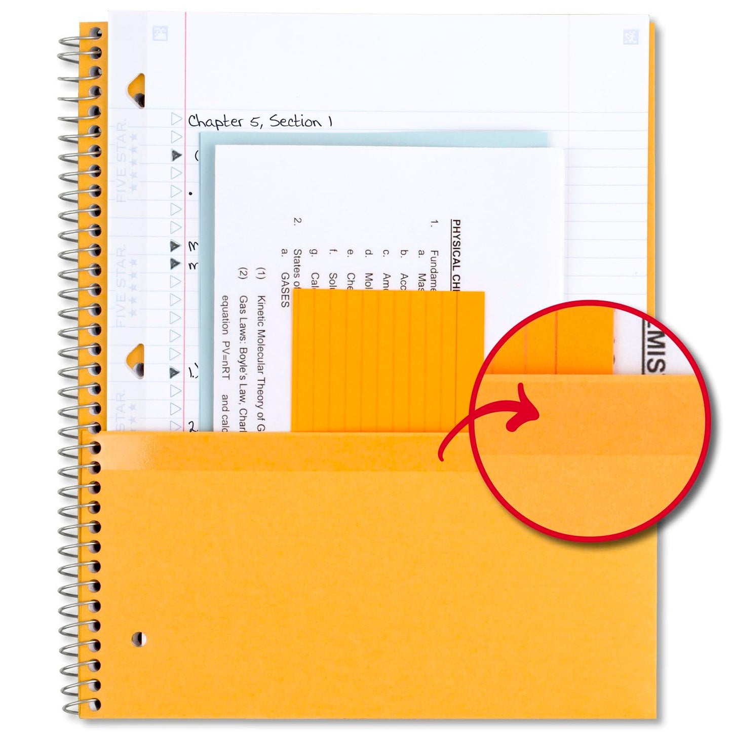 Five Star Spiral Notebook + Study App, 6 Pack, 5 Subject, College Ruled Paper, Fights Ink Bleed, Water Resistant Cover, 8-1/2" x 11", 200 Sheets, Assorted Colors (73793)