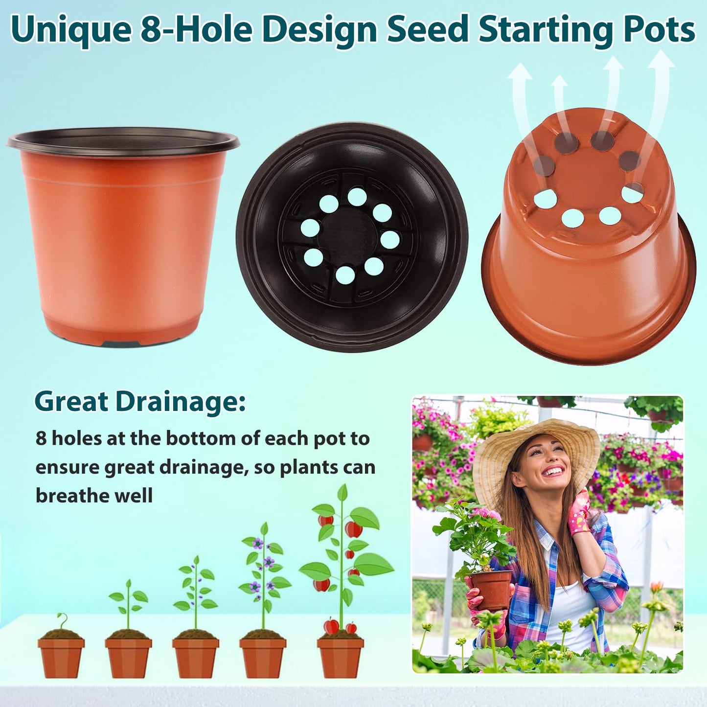 BOGI 110 Pack 6" Plastic Plant Nursery Pots Come with 110 Pcs Plant Labels, Seedling Flower Plant Container and Seed Starting Pots … (Red, 6 inch)