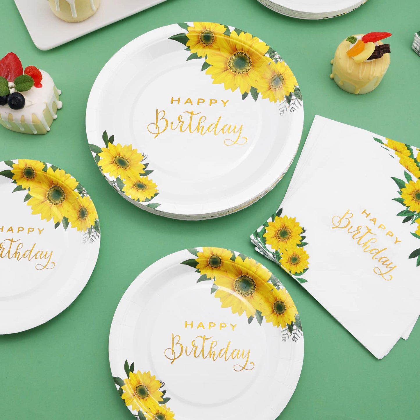 Gudvilla Sunflower Birthday Decorations for Women, Happy Birthday Plates and Napkins for Women Girl, Sunflower Party Decorations Serves 25, Thanksgiving Fall Party Decorations