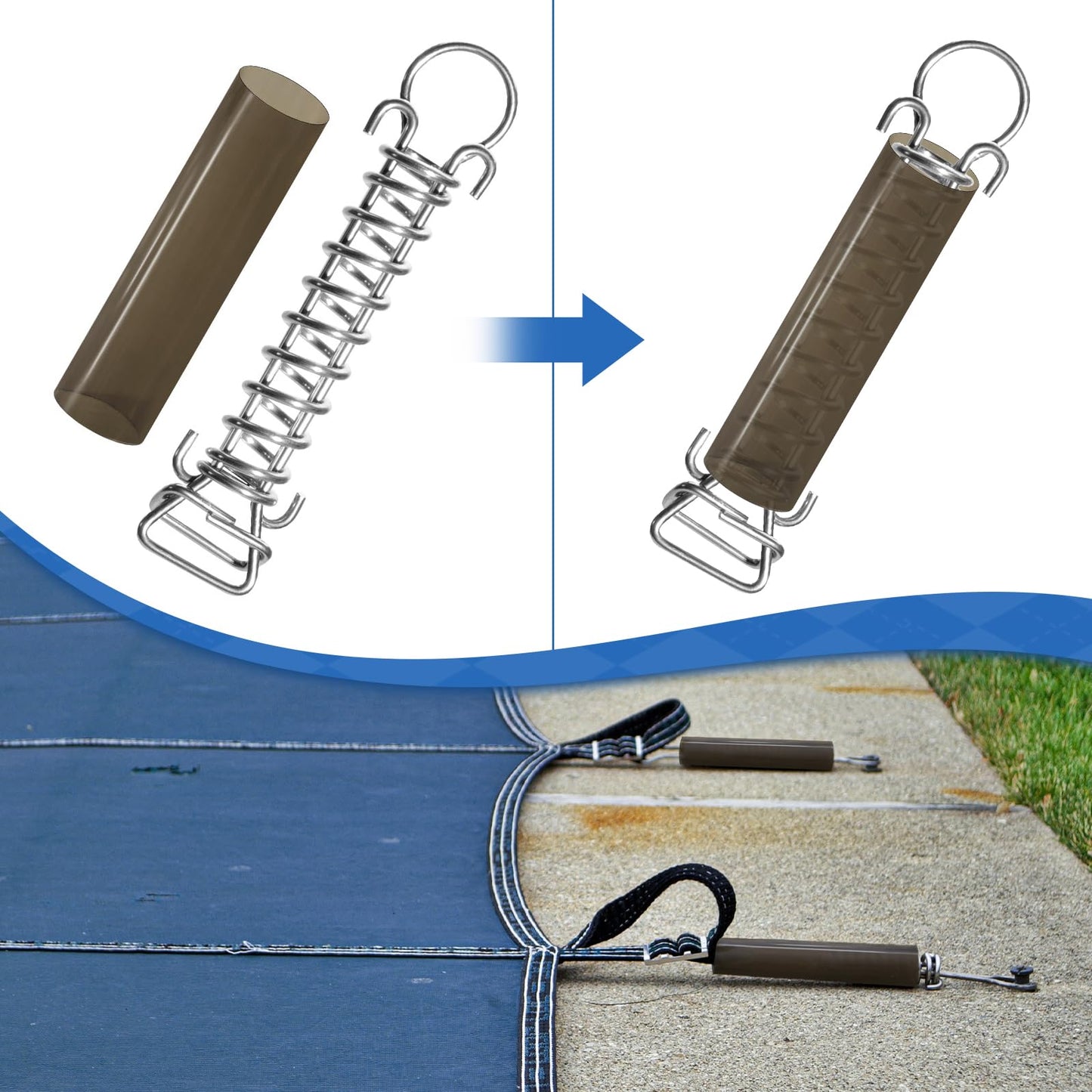 20Pcs Pool Cover Spring Sleeves, Winter Pool Cover Spring Covers Pool Safety Cover Springs, Vinyl Protective Sleeves for In-Ground Swimming Pool