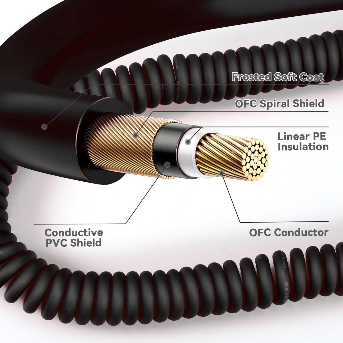 Augioth Curly Guitar Cable 20ft, Coil Electric Instrument Guitar Bass Cord AMP Lead 1/4 Straight to Angled Black