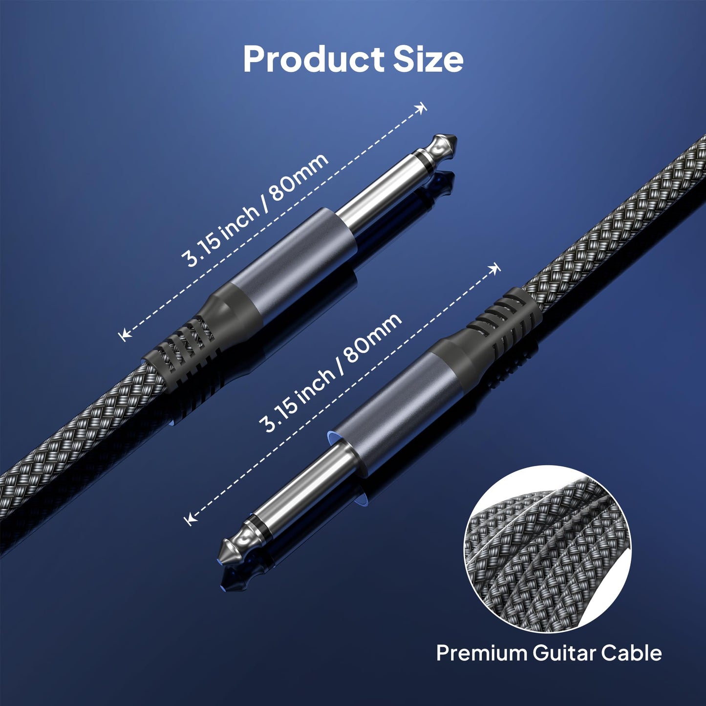 Elebase 1/4" Guitar Cables 20FT 2 Packs,Quarter inch 6.35mm Guitar Jack Amp Cord,1/4 Straight 6.3mm Male Instrument Cable,TS Mono Audio Jack Plug Wire for Electric Bass,Amplifiers,Amp,Pedals,Beginner