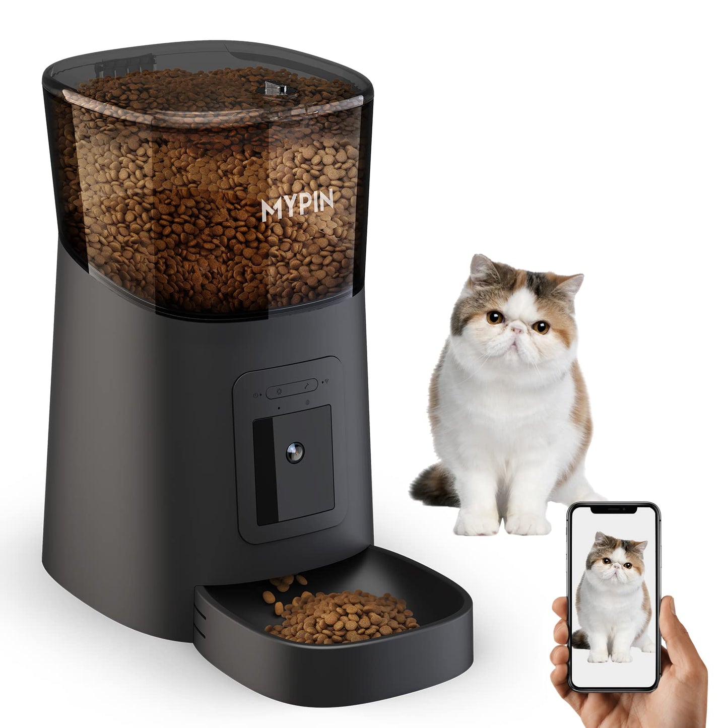Video Automatic Pet Feeder with HD Camera, Food Dispenser for Cats and Dogs WiFi Smart Feeder with Camera 6L 2-Way Audio, Mobile Phone Control, Timed Feeder, Desiccant Bag Up to 8 Meals per Day… (Black)